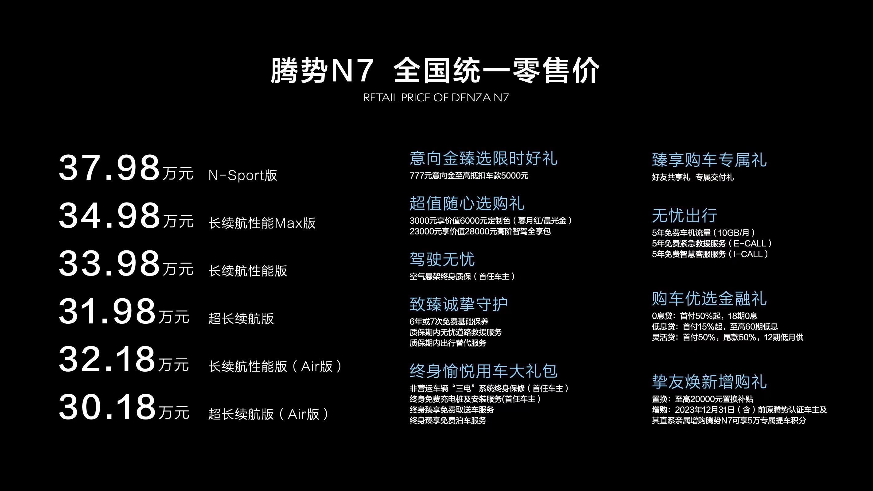 无差别对待 诚意满满的“全系标配” 全球首款猎跑腾势N7上市