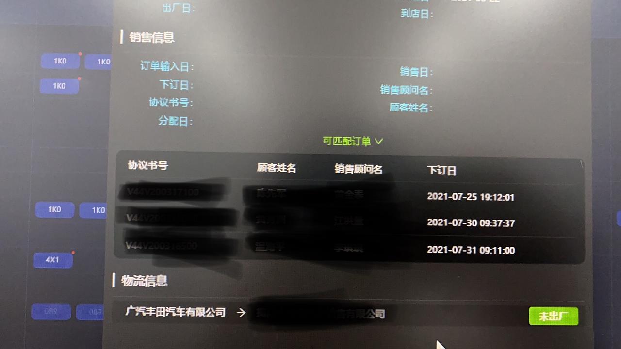 丰田凯美瑞 各位大佬，销售发这张图说订单已经跳灯，请问是已经排产的意思吗？我还需要多久能提车呢，7月订单