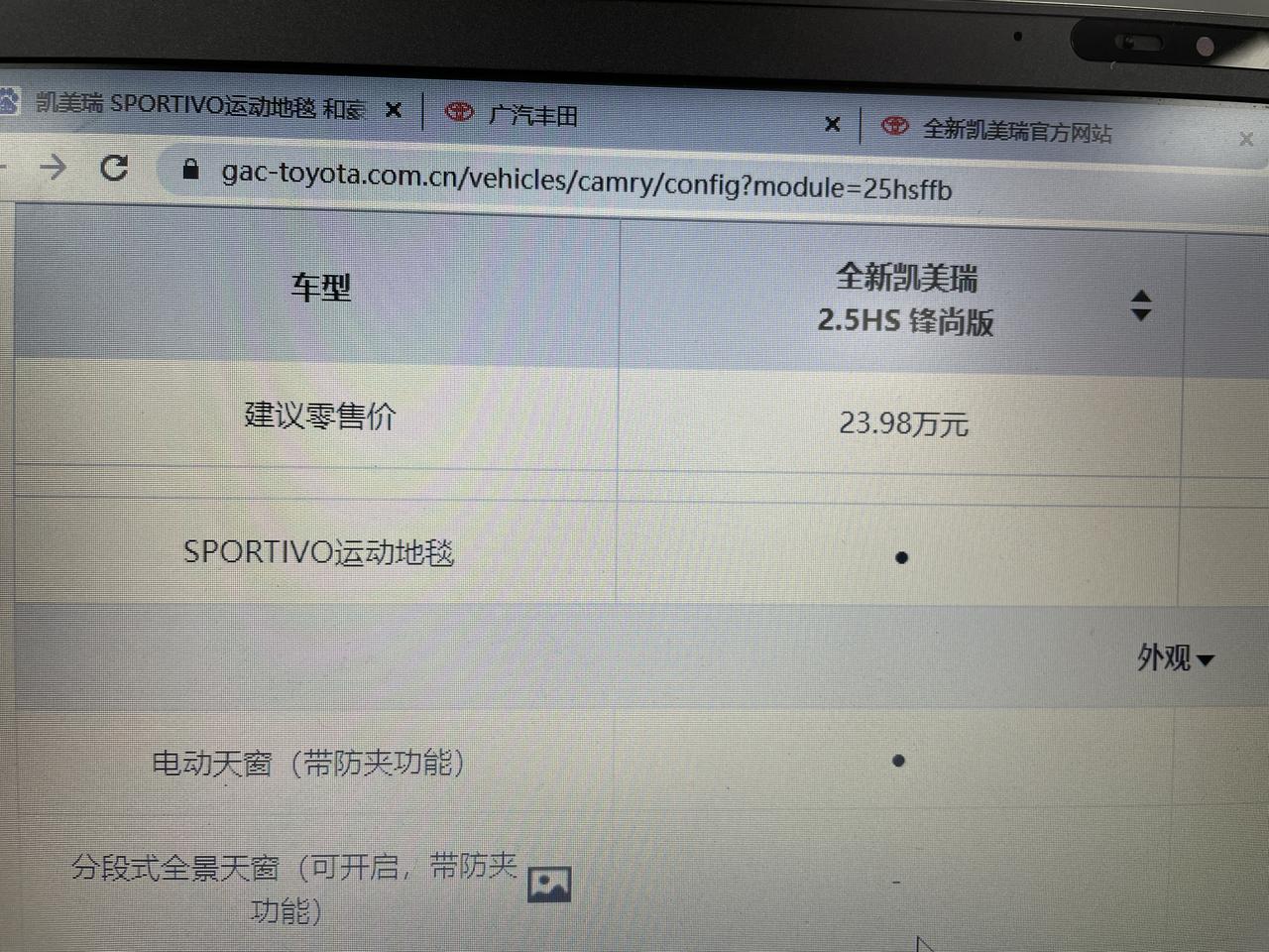 我想问一下2021款凯美瑞2.5HS锋尚版，SPORTIVO运动地毯 豪华地毯  运动型 是什么样子的地毯？