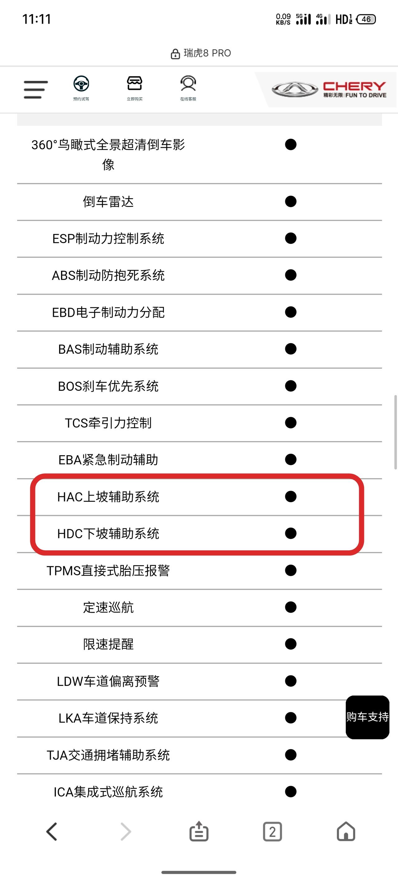 奇瑞瑞虎8 PRO 四驱浩瀚HAC在哪里都没有看到？HDC有看到
