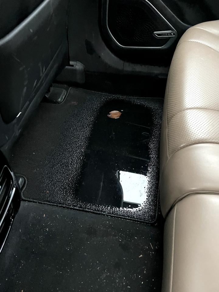 吉利博瑞 右座地毯进水了，一直停在公司停车场，广东这几天下雨，停了几天开门发现这样了，怎么办？