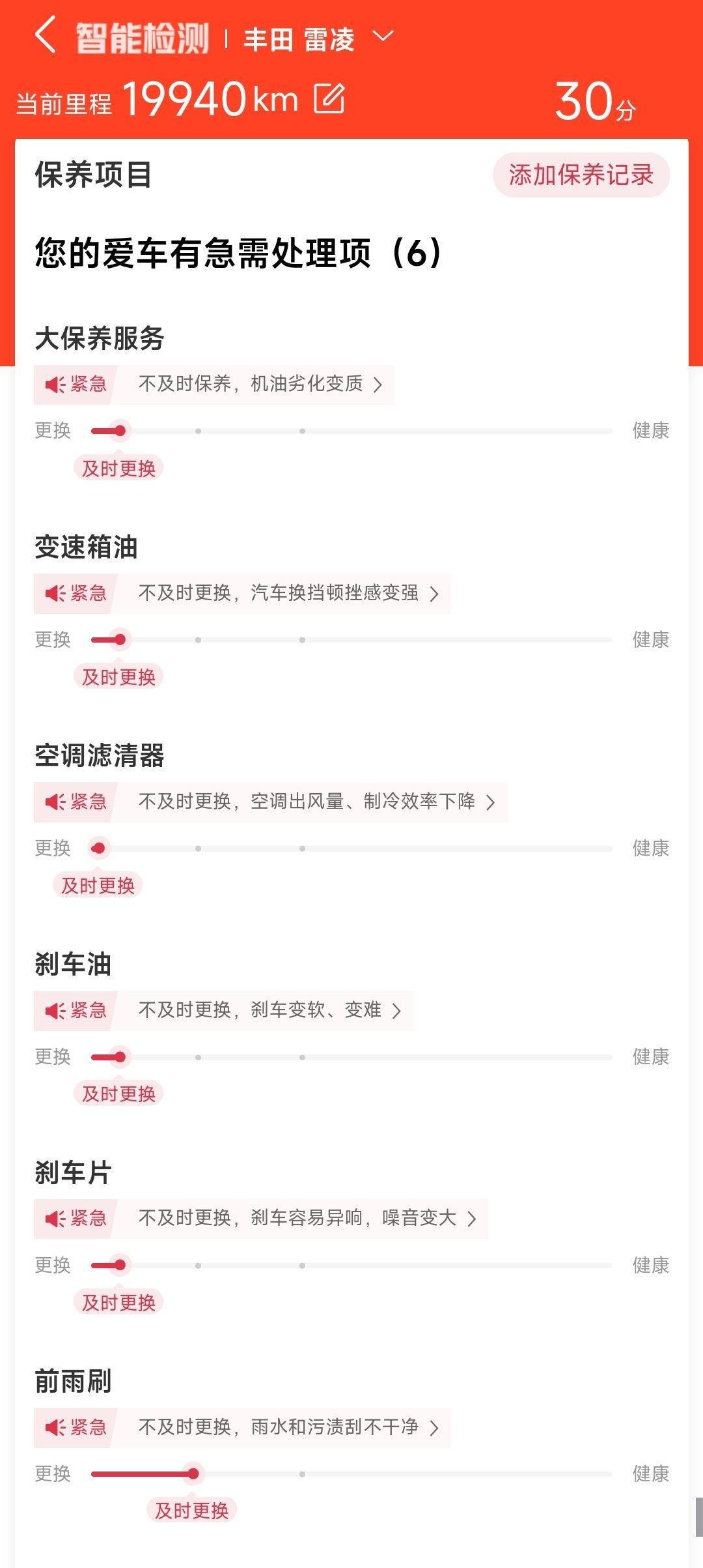 21雷凌1.2t燃油版，2万公里需要哪些保养？需要大保养吗？去年10月做的小保养。某虎提示要大保养，靠谱吗？