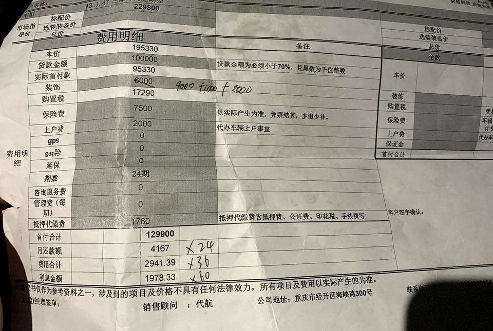 奥迪A3 有没有贷款五年的车友呀？销售给我说5年 每年的利率是3点几 但是我怎么算都感觉不对 感谢特别贵 有没有贷五年的
