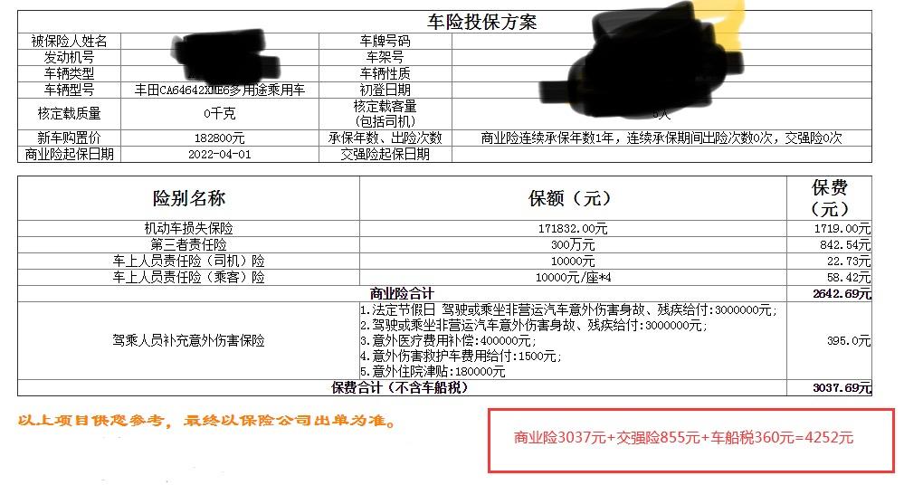 丰田RAV4荣放 我的是2020风尚，一年无事故，接到人保续保电话第三者300万+补充意外险报价+交强共3350！没过几