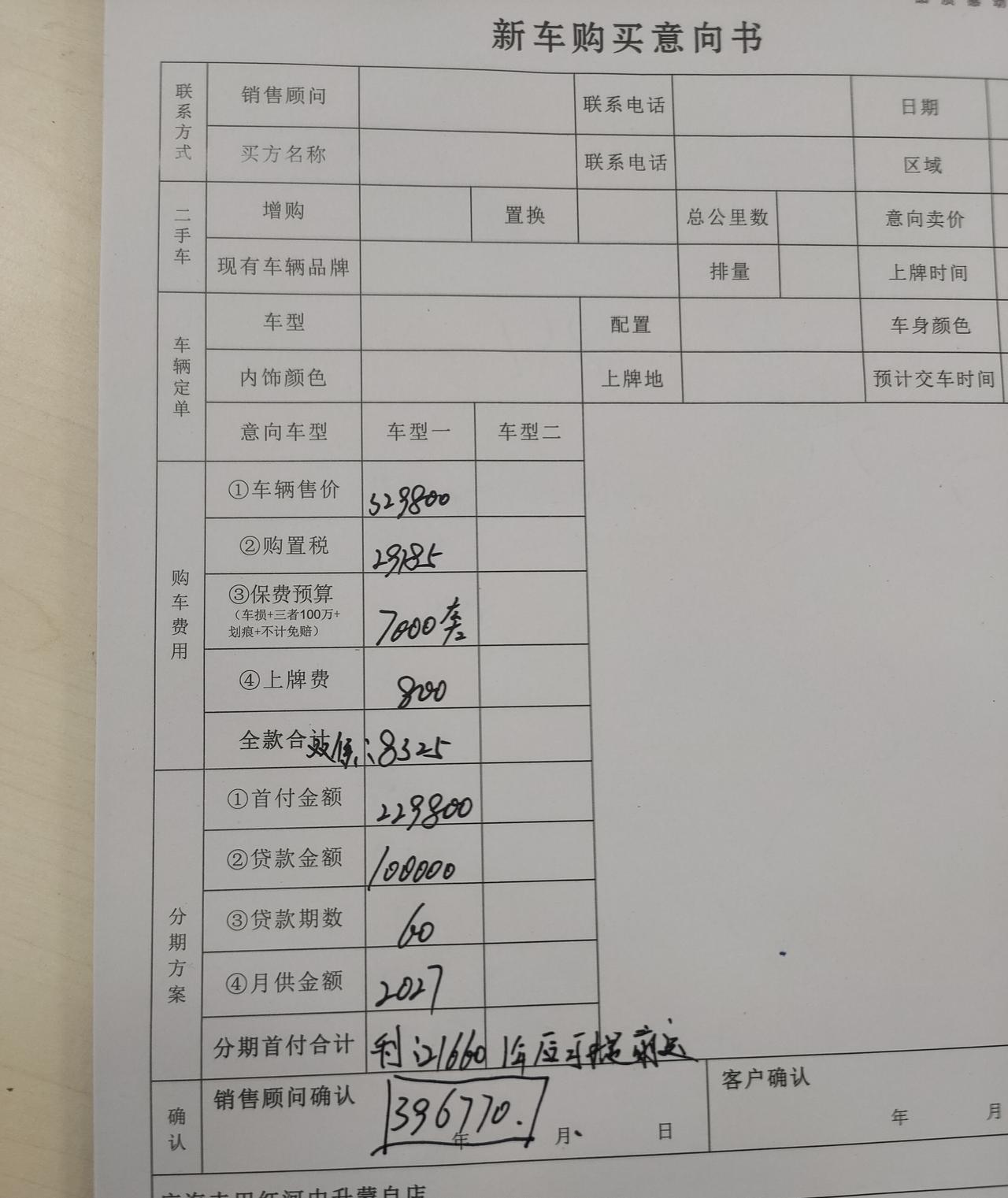 丰田汉兰达 各位帮小弟看看。 销售给的方案。按揭那里。我可以提前还的。 利息5000-6000。 按上面的落地在3810