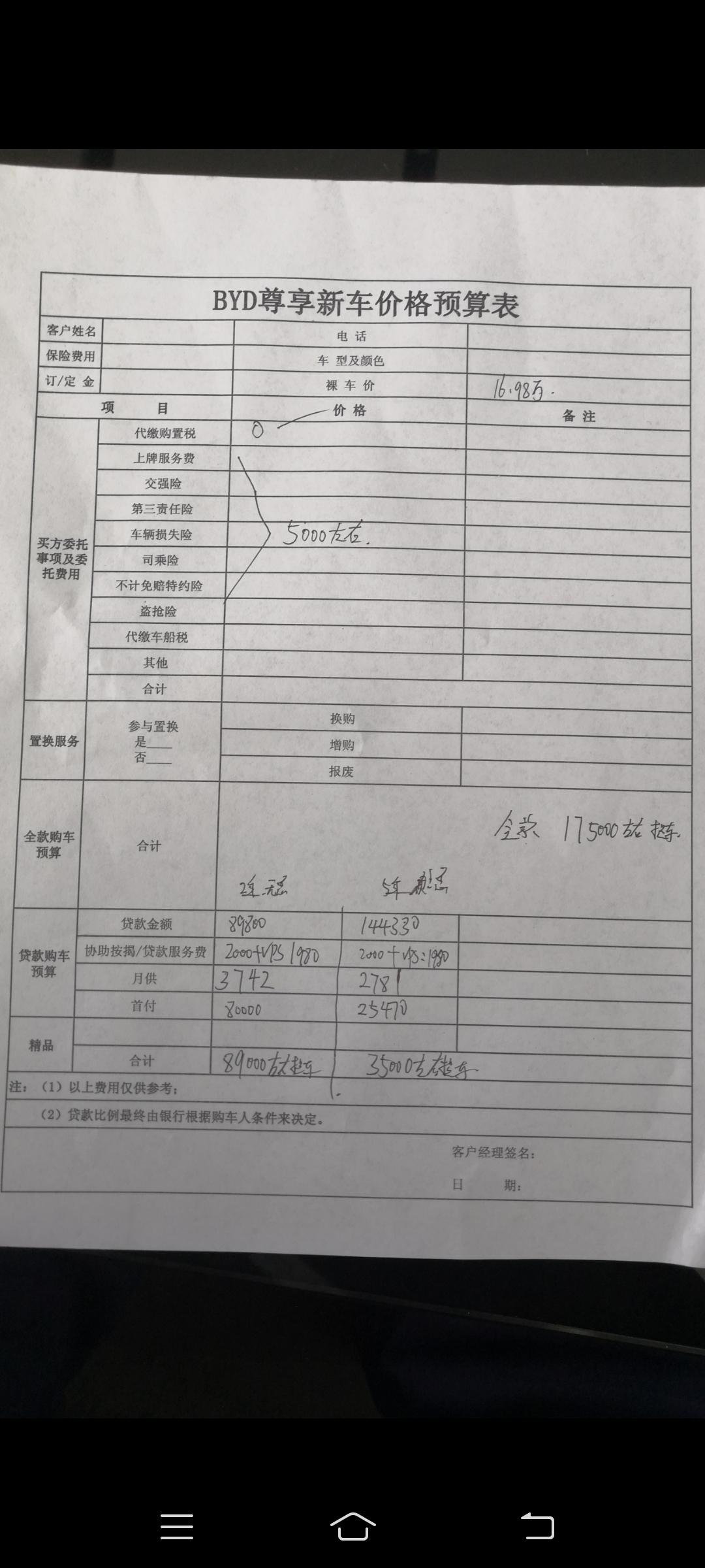 比亚迪宋PLUS DM-i 第一次买车，不清楚具体的贷款买车流程，也不清楚4S店给开的单子有没有问题，服务费2000元，