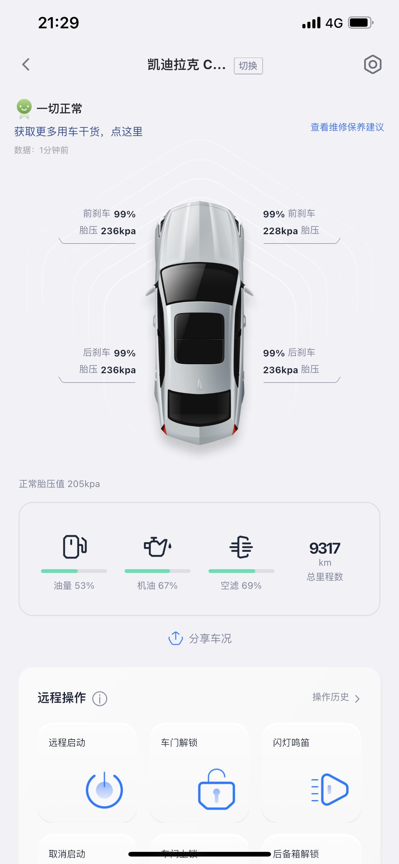 凯迪拉克CT5 上次保养是今年一月八号。到现在是四个月，机油还剩67%了，想问一下这正常吗？