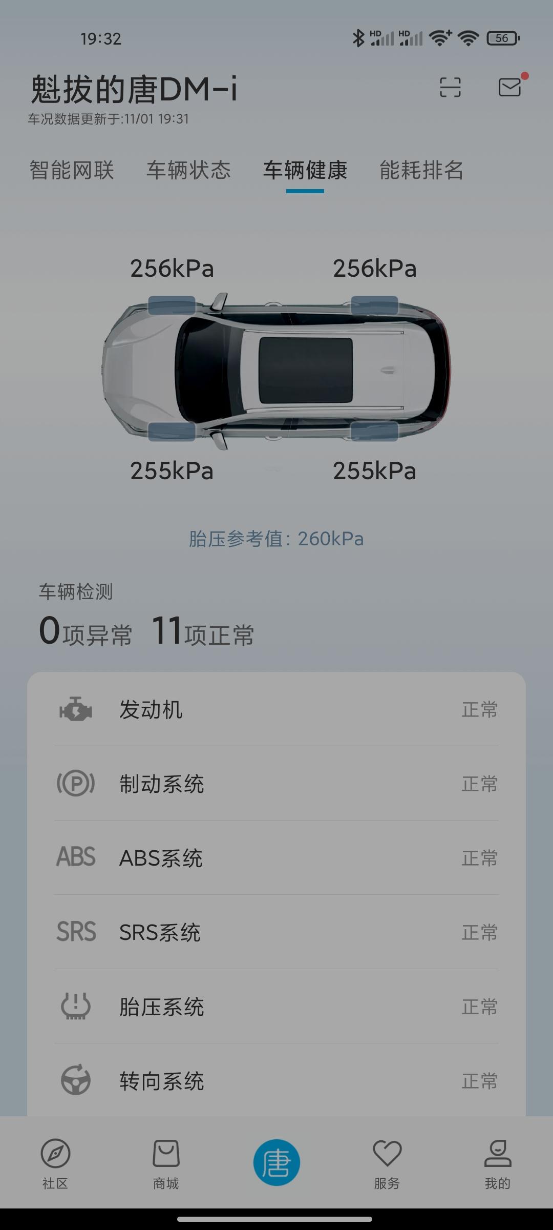 比亚迪唐DM 这个轮胎是不是有问题大神们？下午4点多的时候看的还有259kpa 怎么现在就255了？