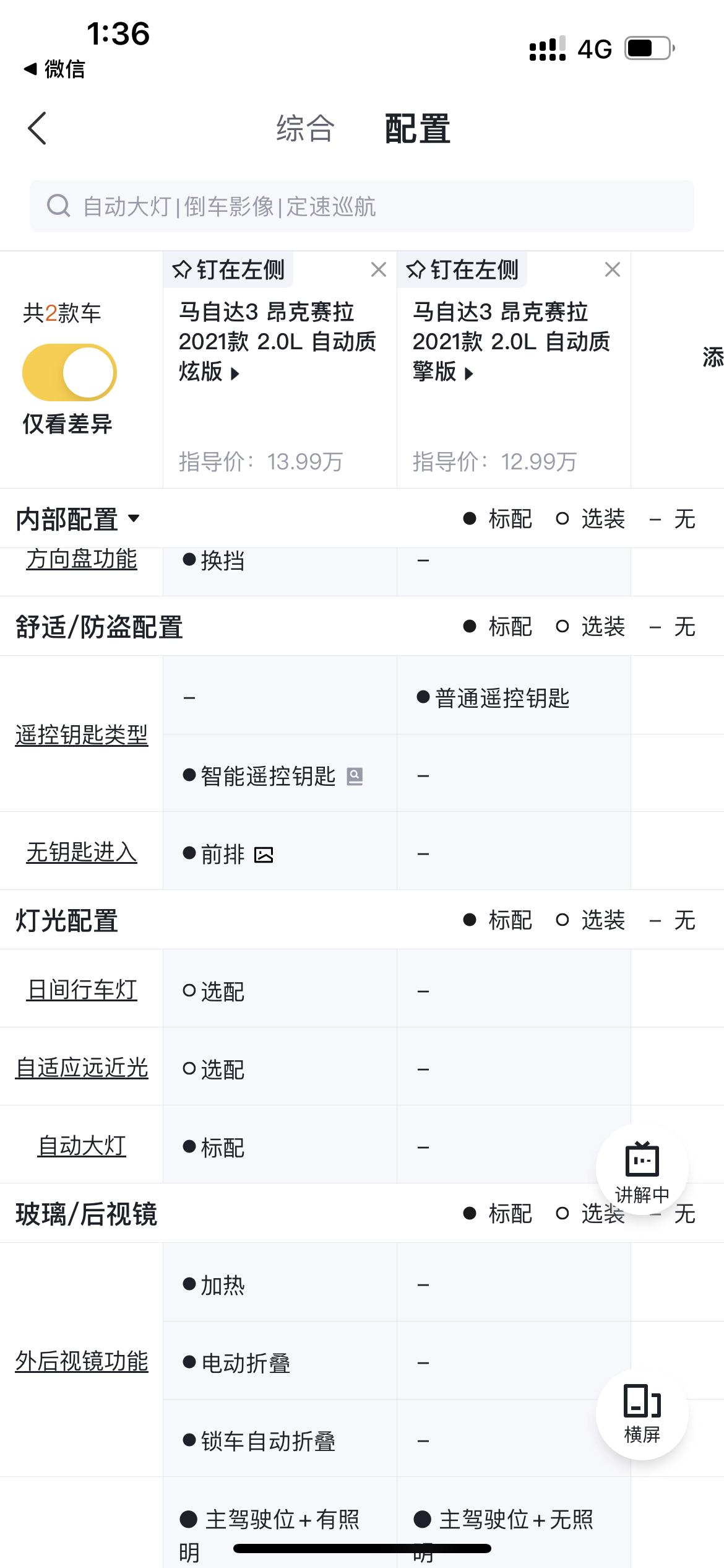 马自达3 昂克赛拉 2.0的质擎和质炫   差价一个w  差的这些配置  后期能自己加装吗  预算已经加到15  不能再