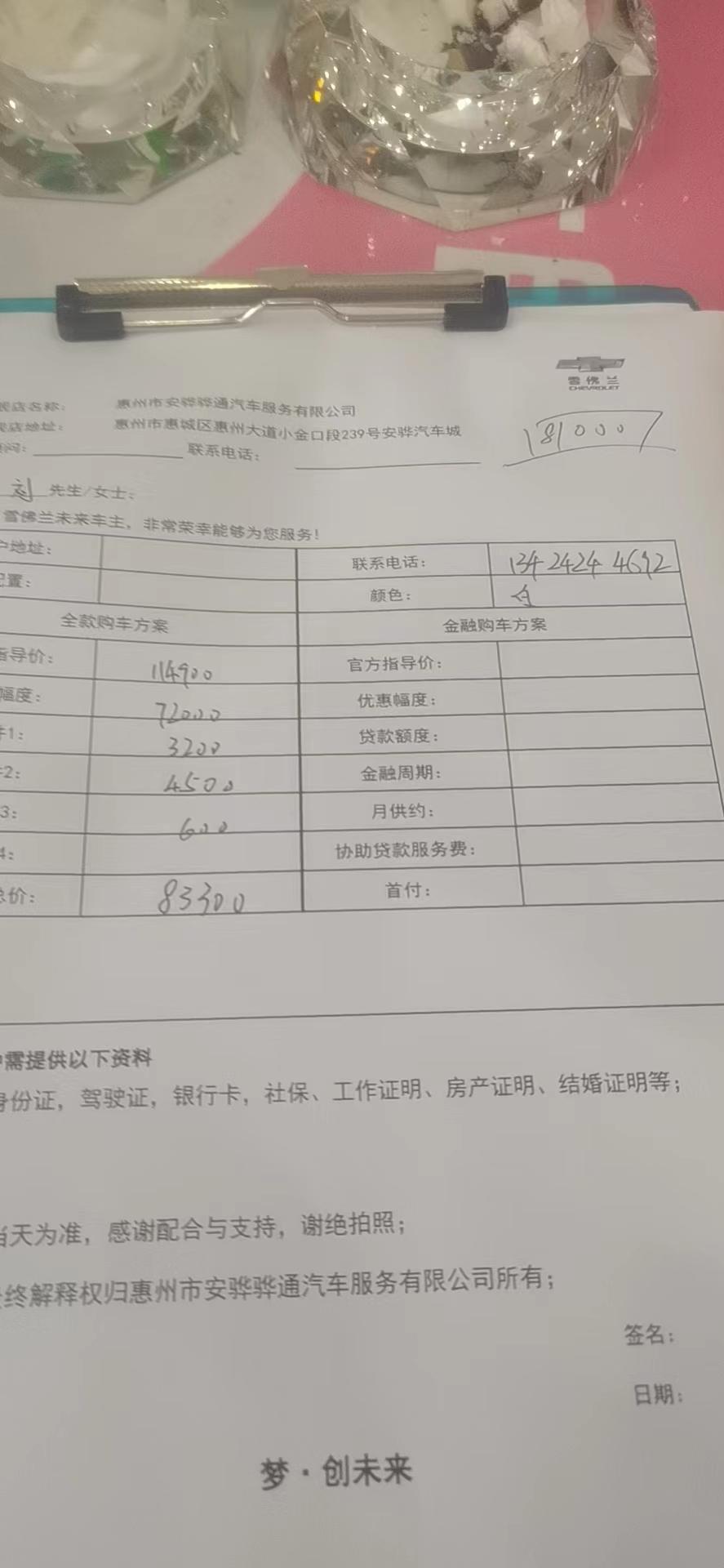 这是我今天谈的价格，8.1万是1.3T的计划，结果她给我谈的是1.5L的8.3万说1.5要8.8我说我全款我说能做到8.