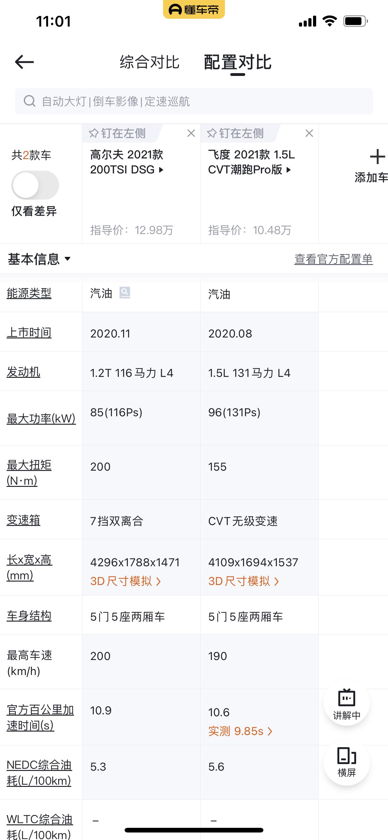 大众高尔夫 21款低配没飞度马力大吗？各位老司机帮推荐下买哪款合适？