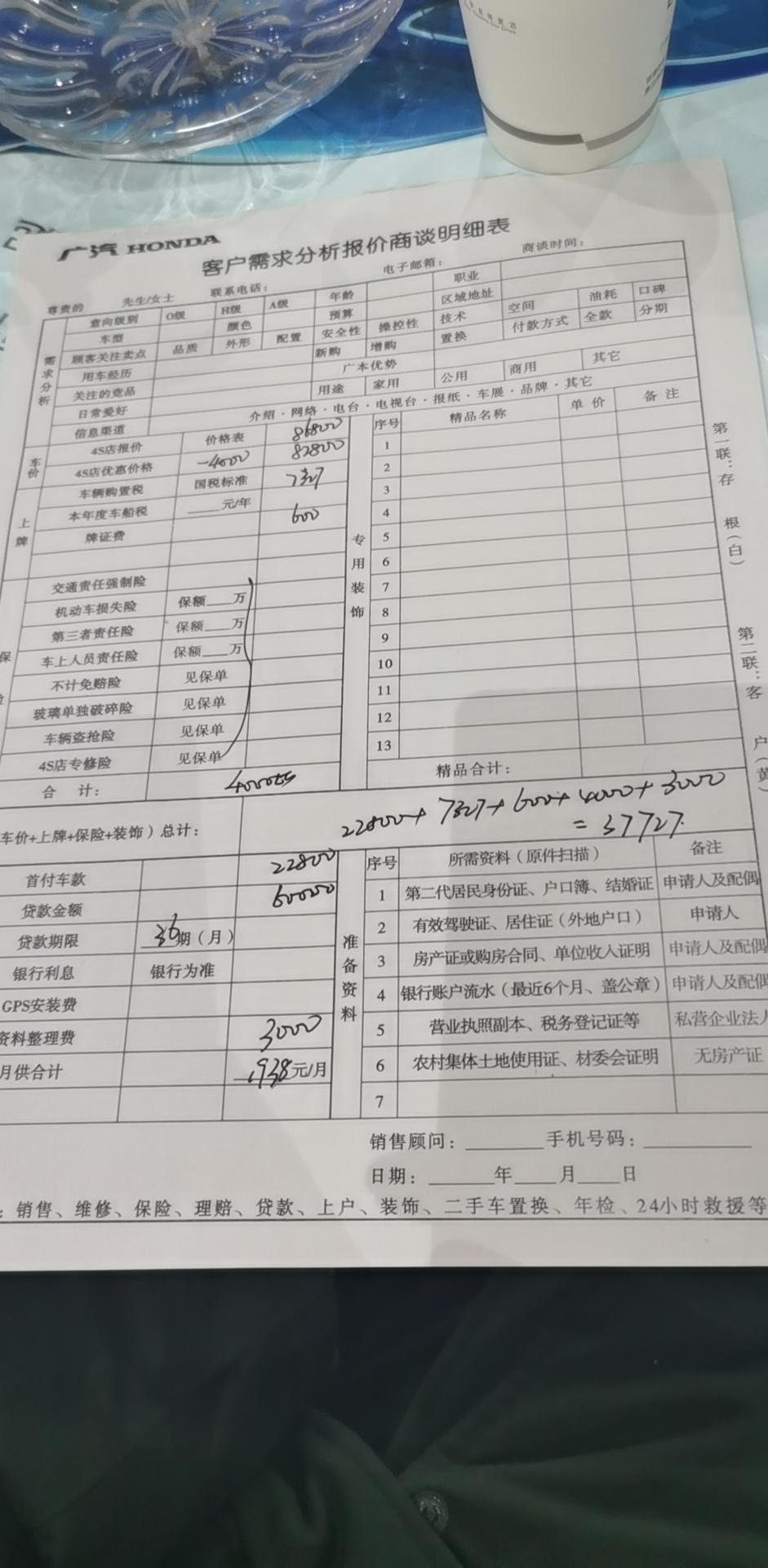本田飞度 问大哥 衡阳潮享分期36 月供1938走银行贷款少两千 利息7200不要行车记录仪和三次保养少2k落地差不多1