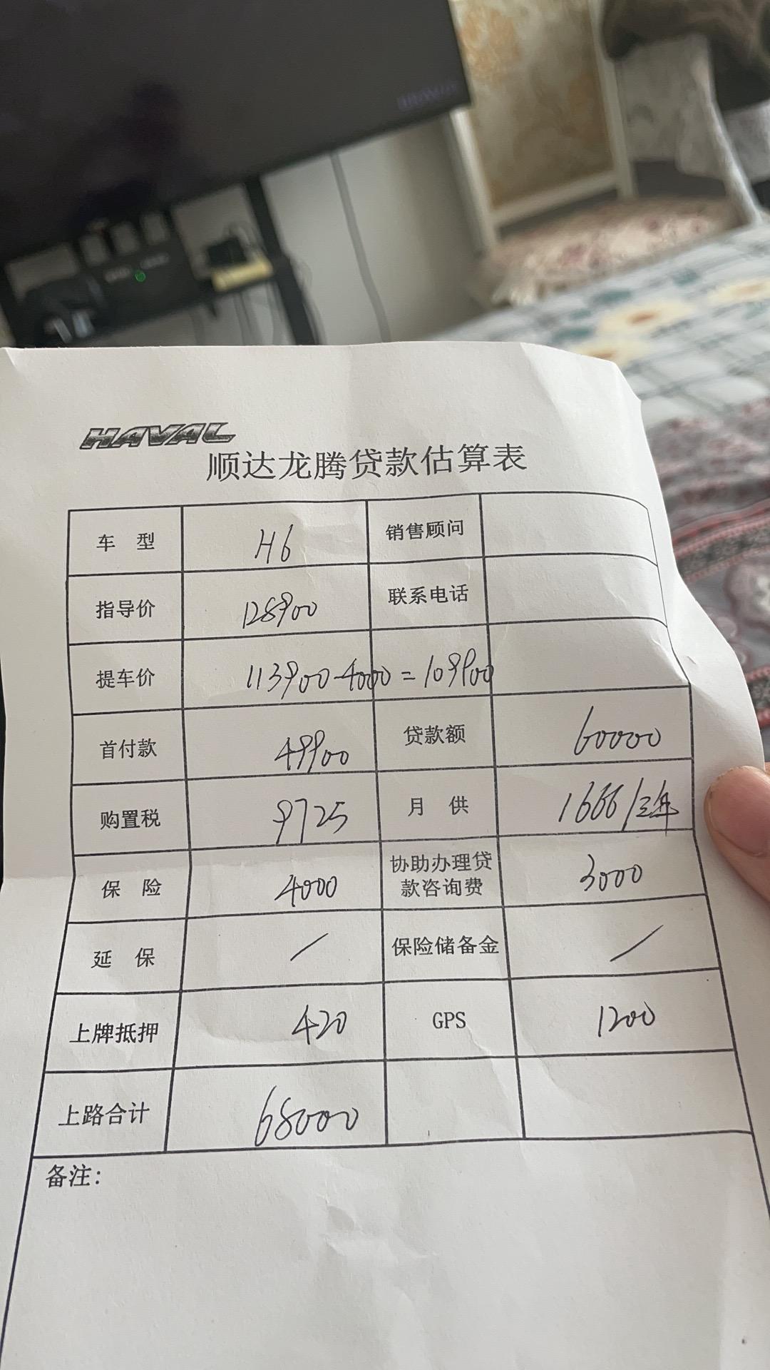 哈弗H6 落地128900，怎么砍啊，服务费要3000，还有gps1200，上牌抵押450，置换补贴4000，销售说买的