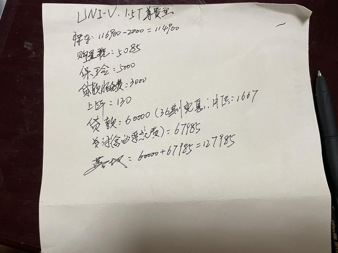 长安UNI-V UNI-V 1.5T尊贵版，磨了好久裸车只砍下来了2000，贷6w三年免息，服务费死活砍不下来了，这个价