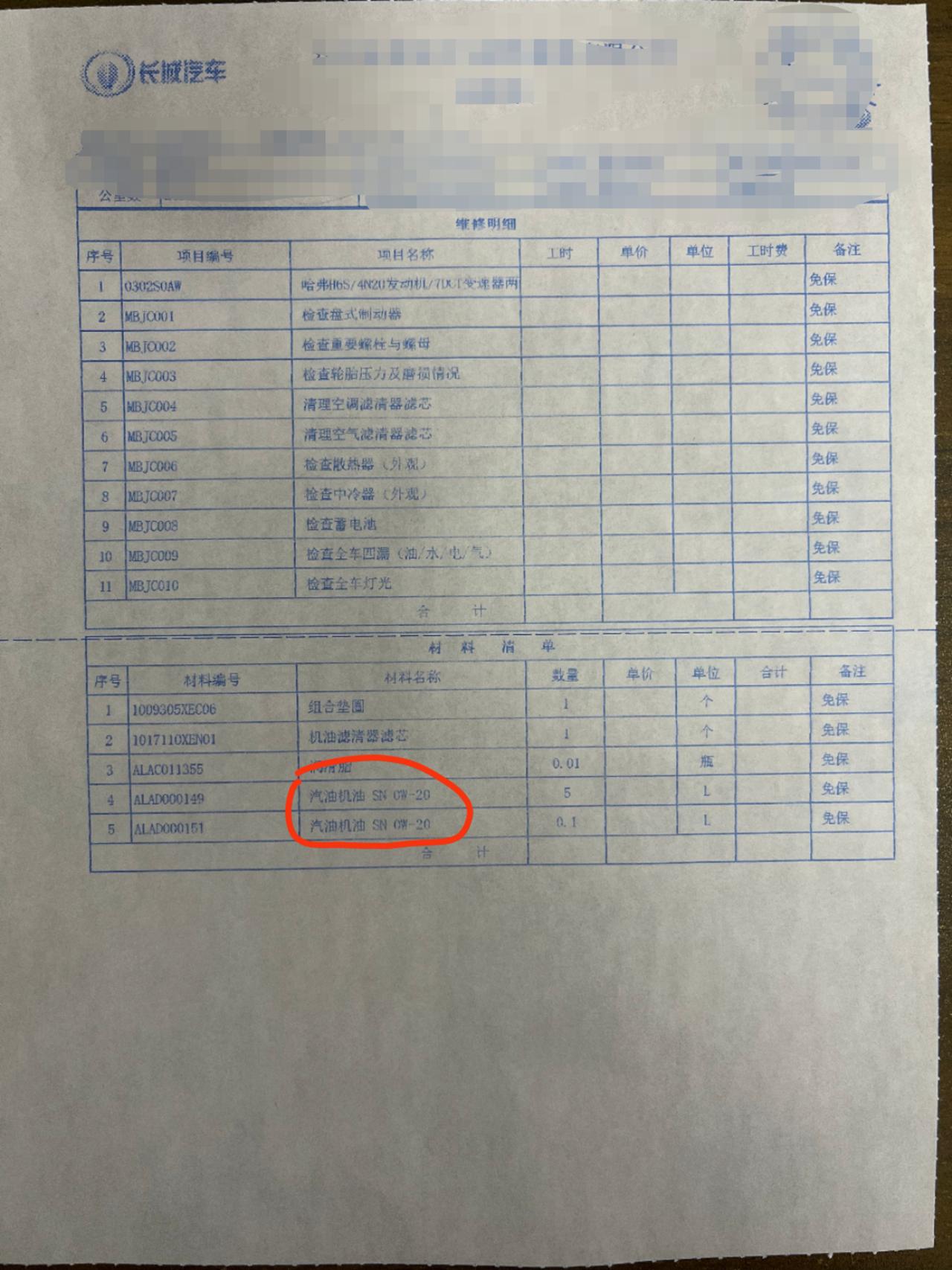 哈弗H6S 兄弟们，你们首保的时候用的原厂机油SN 0w20是全合成机油吗