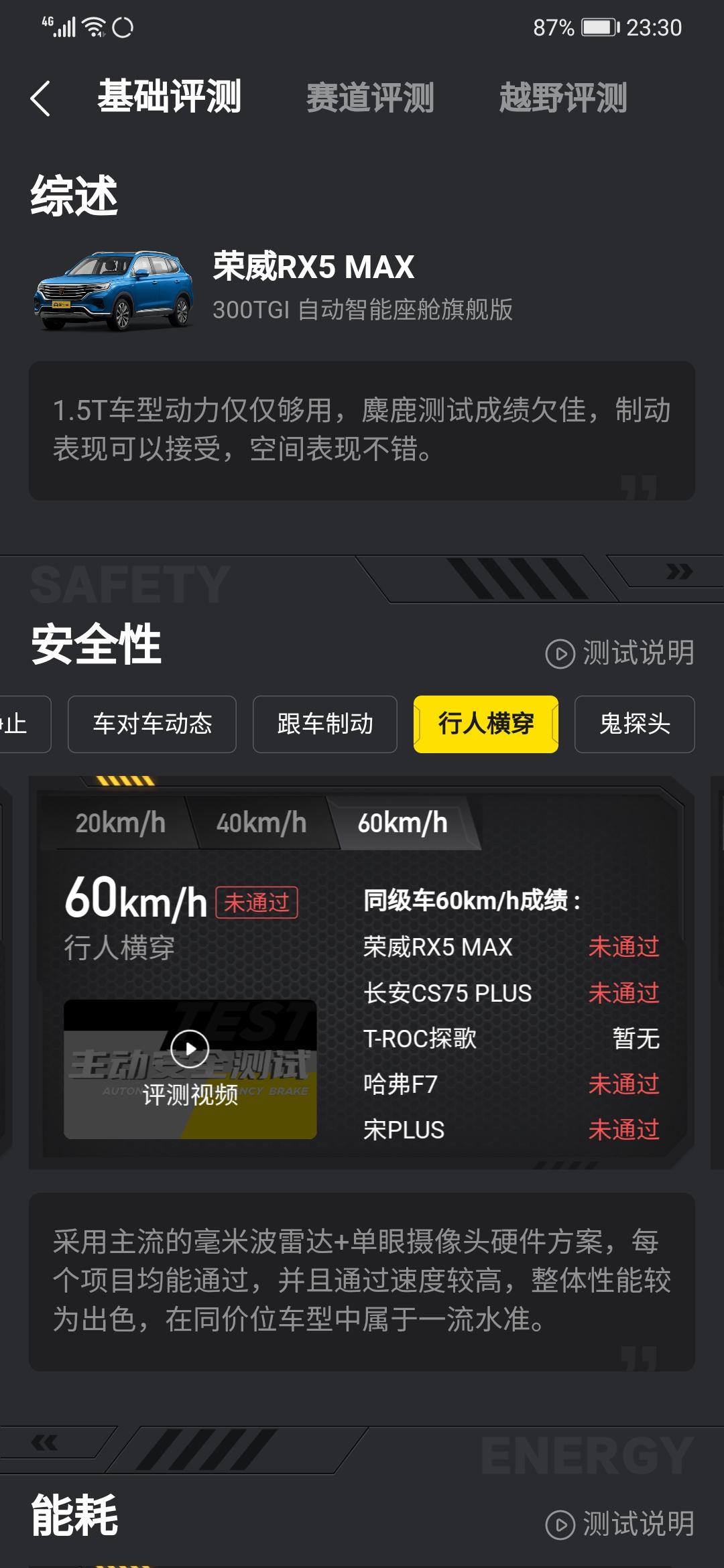 荣威RX5PLUS 300TGI 自动Ali国潮荣麟版的行人横穿\u0026鬼探头，均不及格，可是RX5 MAX的测试结