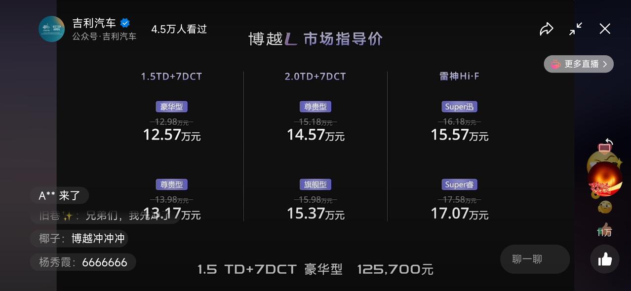 吉利博越L 博越l今晚19.30上市的，我还挺期待毕竟挺中意这款车，本来订了1.5尊贵，看到价格落了8k可以接受，但是他