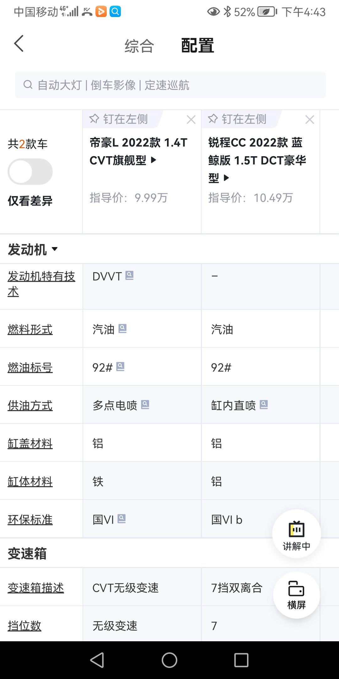 长安锐程CC 各位大神这两种发动机的配置哪种好点？