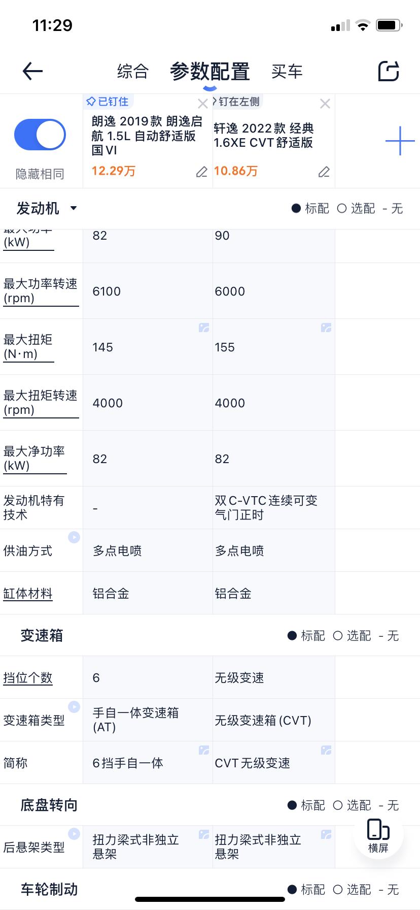 大众朗逸2019款  启航1.5L 自动风尚版版(舒适版停产了)，和  轩逸2022款 经典1.6XE   CVT舒适版