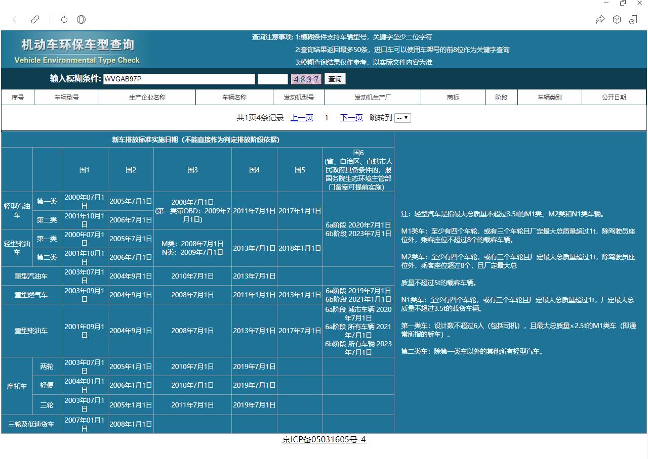 家里人13年买的途锐，南京牌，想过户给我转入上海。环保网如图查不到排放信息，最近在车子广东做了年检，检测站说排放为国五。
