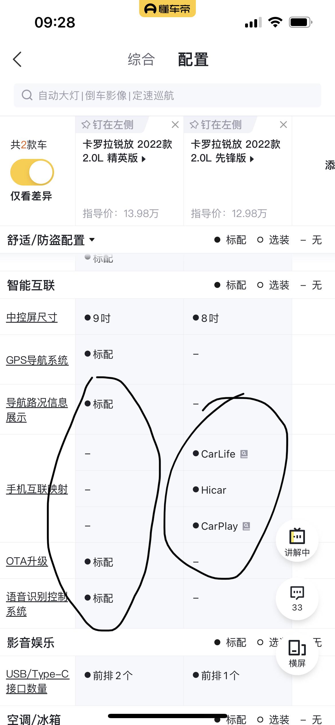 丰田卡罗拉锐放 各位大佬，请问先锋版与精英版 这两个功能哪个比较实用？