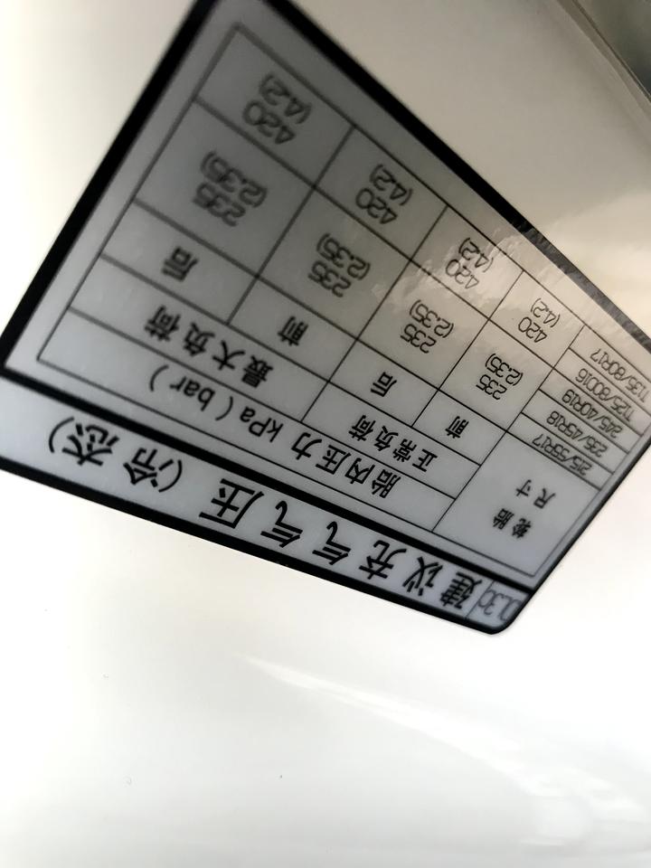 起亚K5 19寸米胖子 新车回来一直这样 500公里了 请教下胎压多少标准 看门板数看不懂