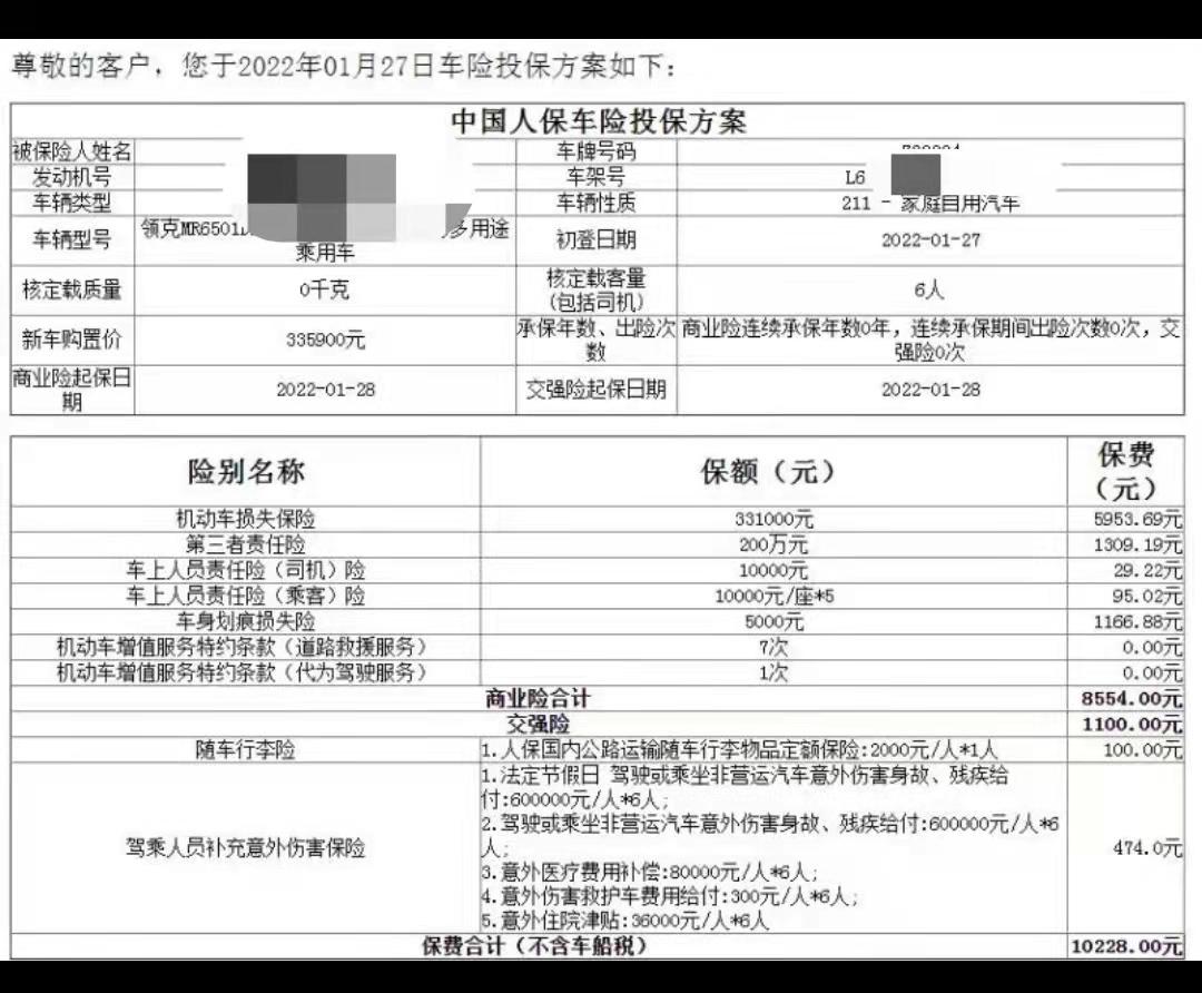 领克09 09PHEV保险费多少？我的10300元是不是很贵（第三者200万）