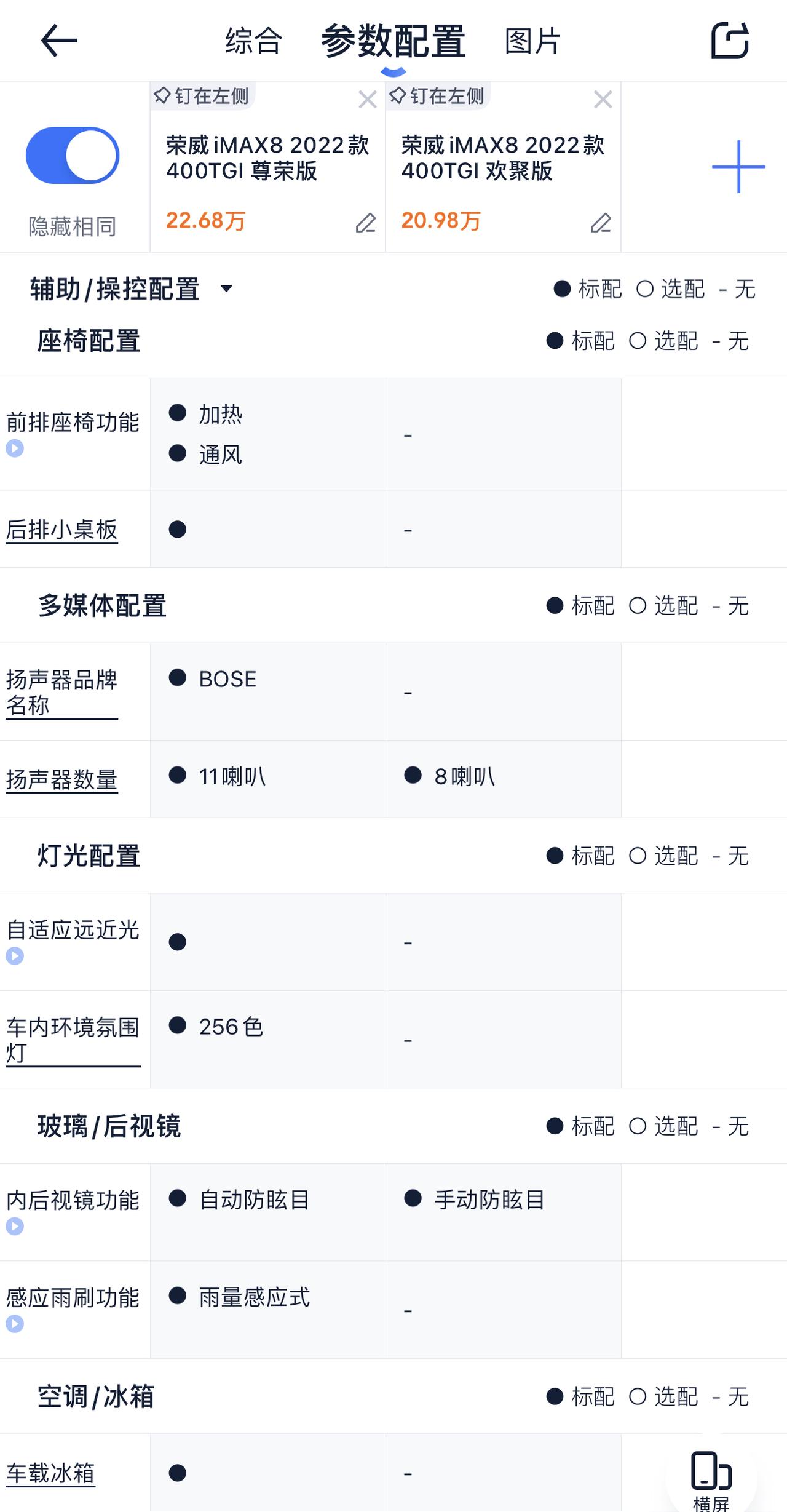 荣威iMAX8 IMAX8欢聚可以加那些配置，个人倾向于尊荣的配置，但是不喜欢这套L2辅助。欢聚可以增加Bose音箱，主