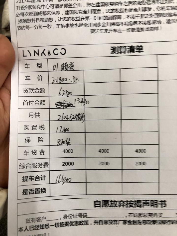 领克01 成否暗夜01最新报价 兄弟们帮忙看下今天去4s店 给的报价表 暗夜01 落地22.8 说还能再优惠5000 大