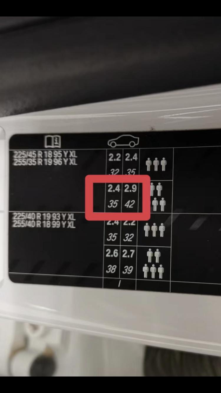 宝马3系 朋友们你们的3系胎压是多少。我这个保养后4s调的  软件上面建议的是2.2  车门里面贴的是2.2  2.4 