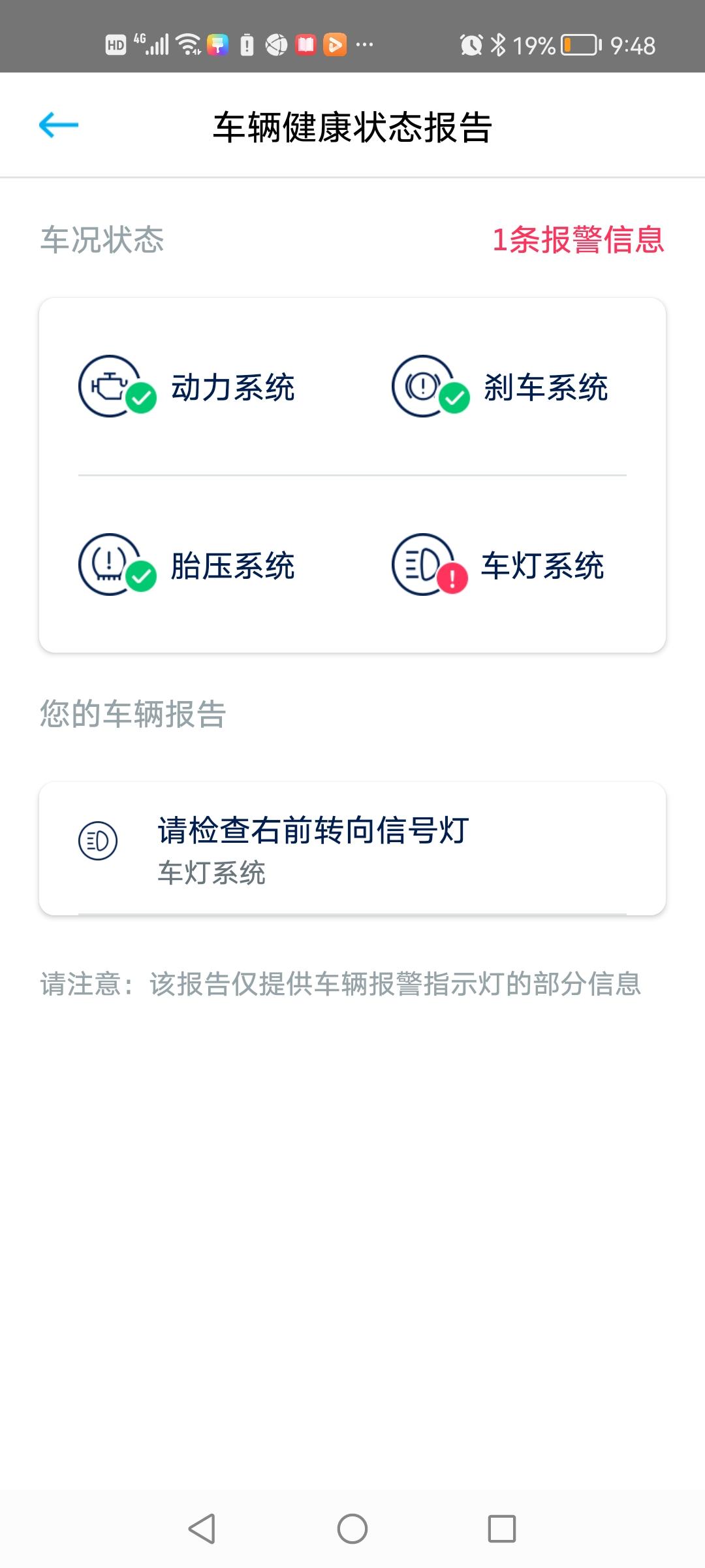 2020款迈腾豪华330早上开车后仪表盘提示右转向灯故障，停车重新启动后就没再出现故障。但是手机APP一直显示车灯系统故