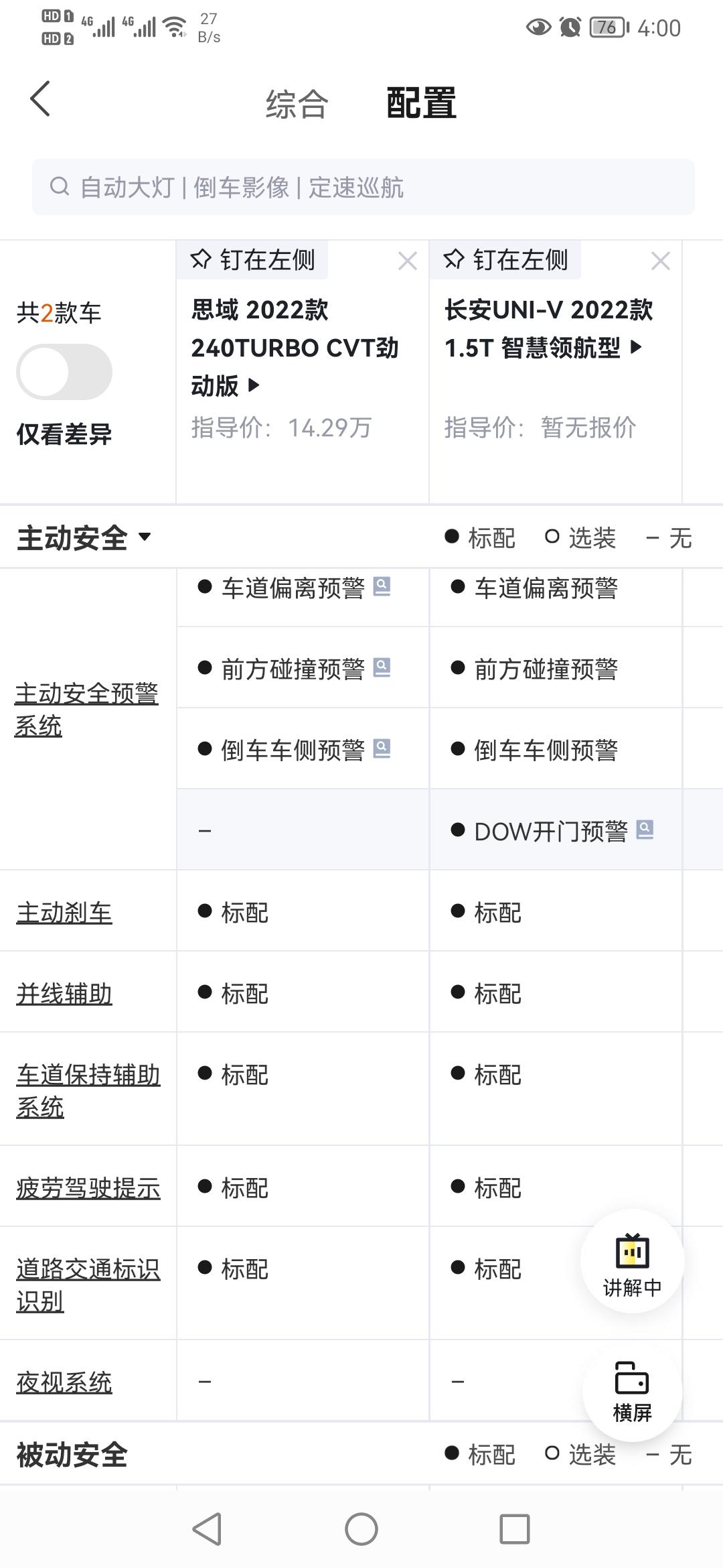 长安UNI-V 长安v普通顶配价格和本田思域中高配版，价钱都一样13.49和14.29，同样都是L2级别自动驾驶，上顶配