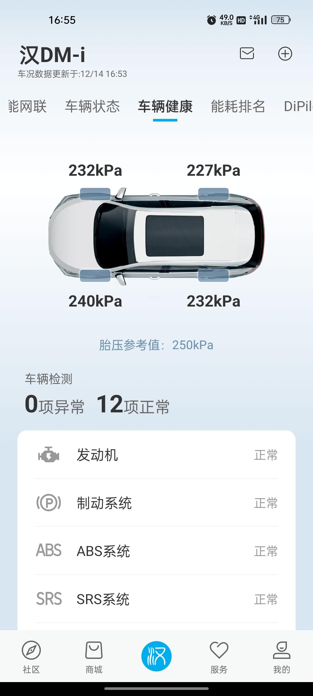 比亚迪汉DM 这胎压能开不