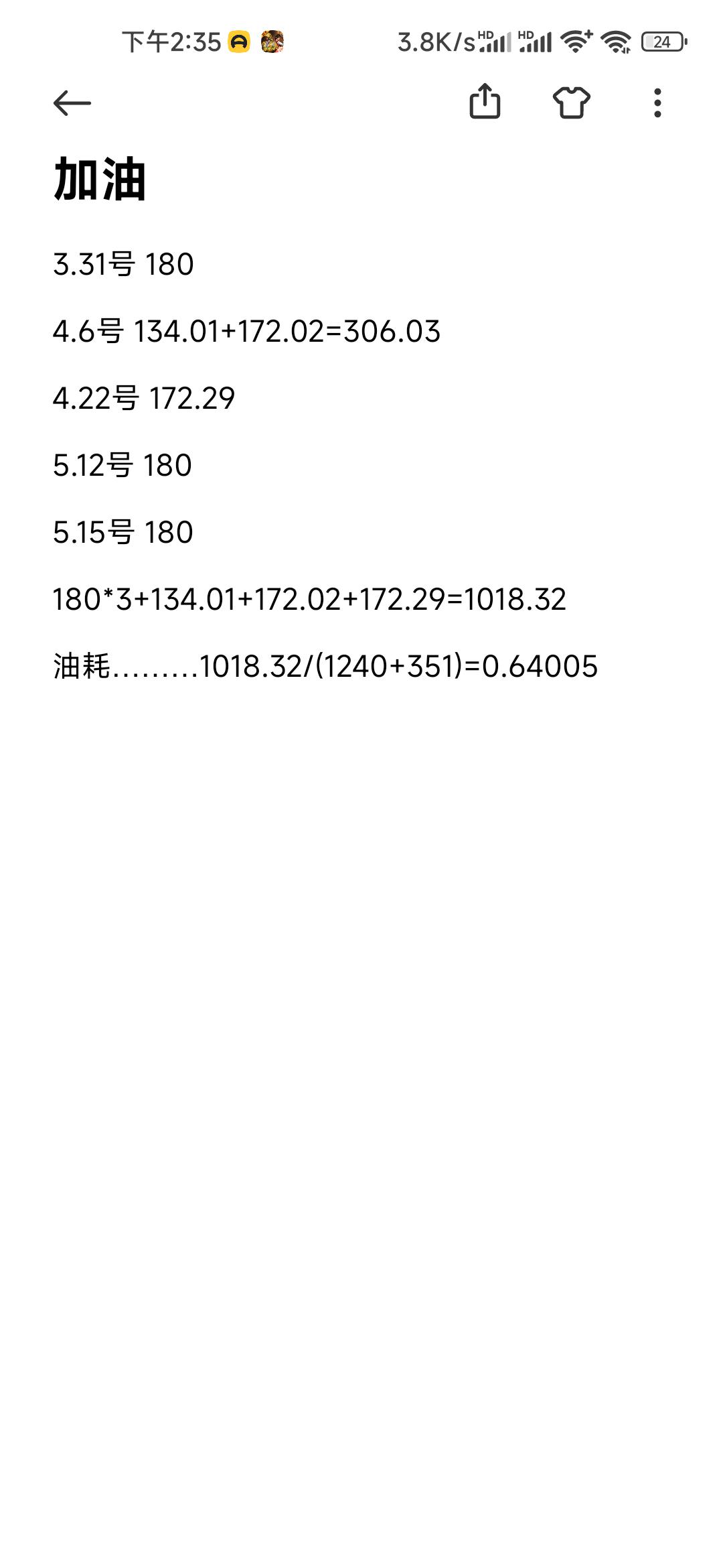 吉利星瑞 公里油耗问题目前一千多公里，算上已行驶里程和表显可续航里程，目前一公里六毛四，不知道啥水平之前没开过车，也不知