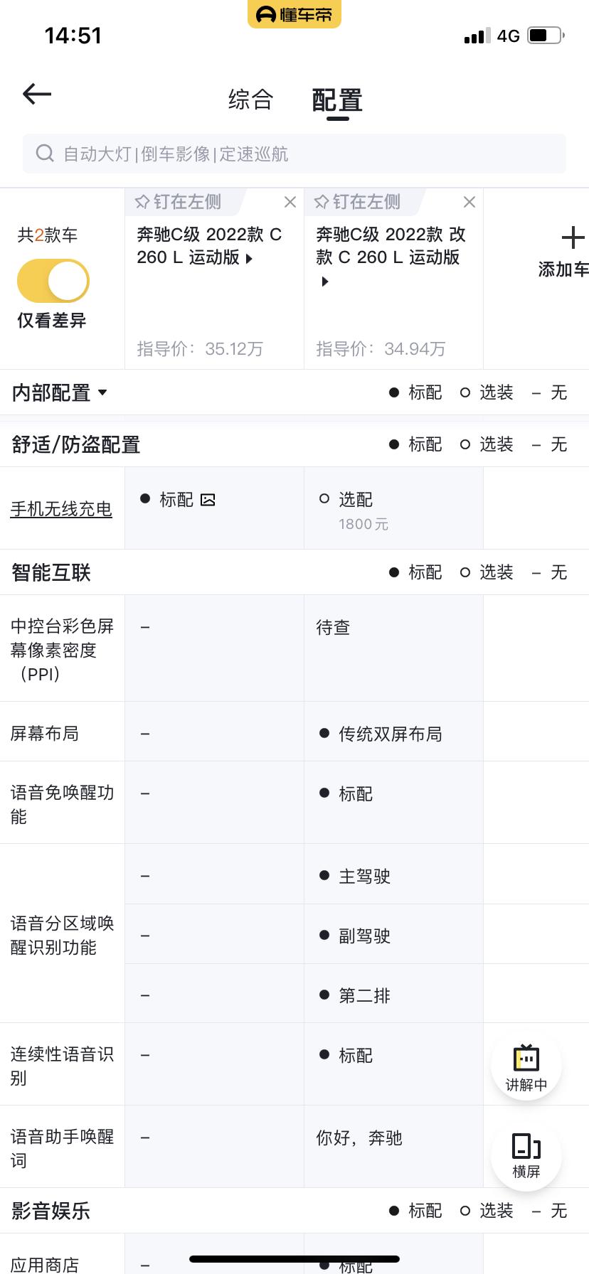 奔驰C级 22款奔驰c260l运动和22款改款奔驰c260l运动 是这些差别嘛 我问问一下