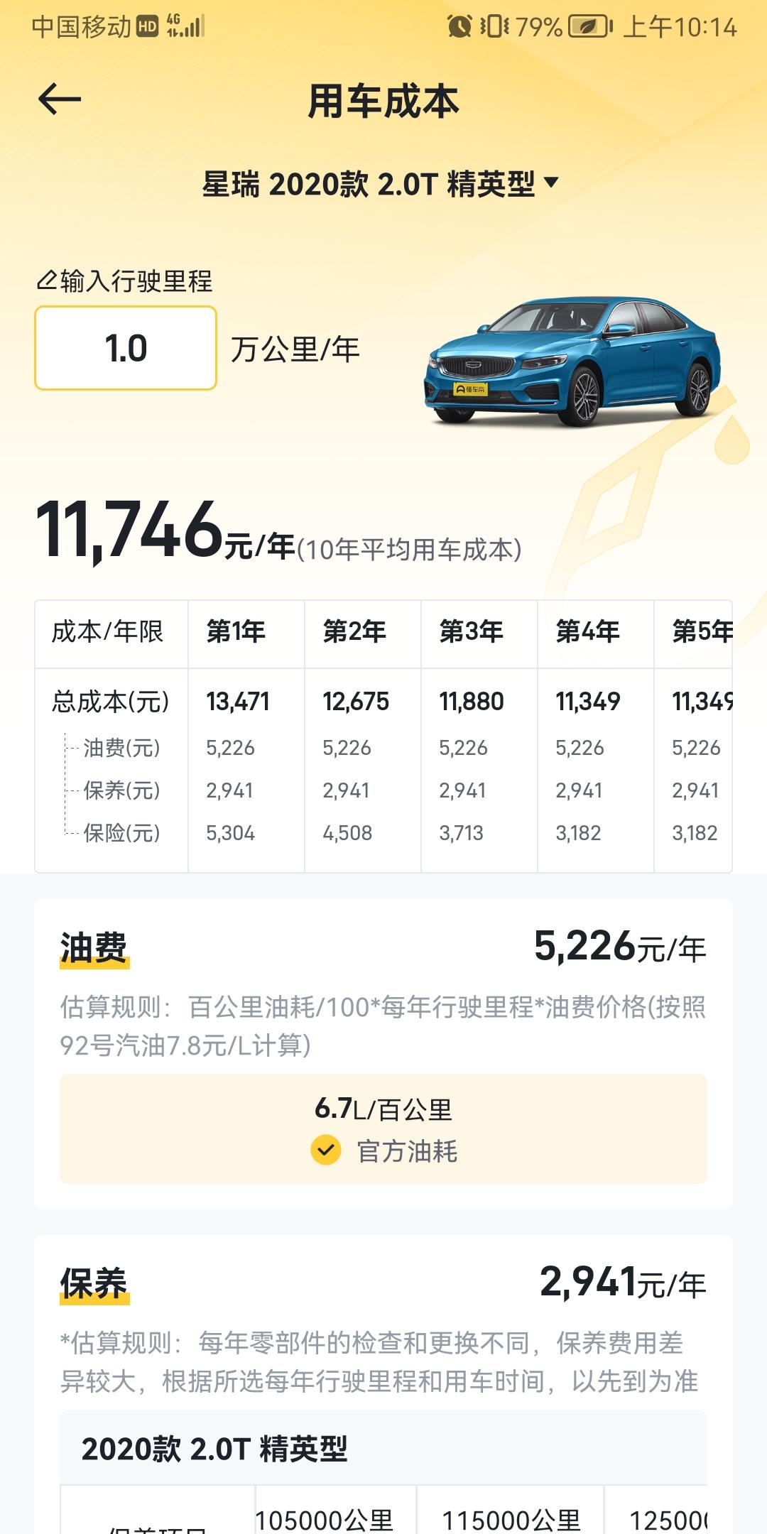 星瑞每年保养费用有这个高吗？