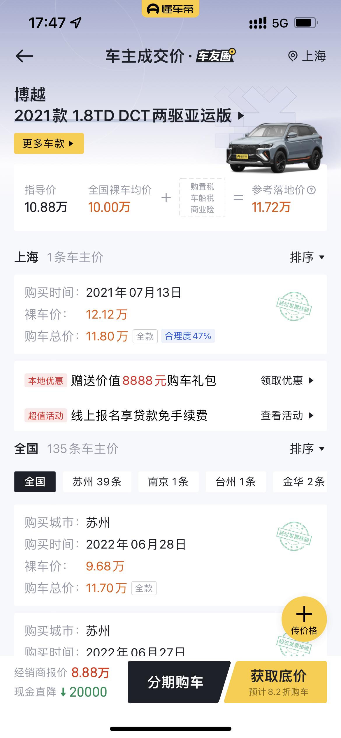 吉利博越 车友们，21款1.8TD DCT两驱亚运版 一月份生产的库存车，落地价104000价格能接受吗