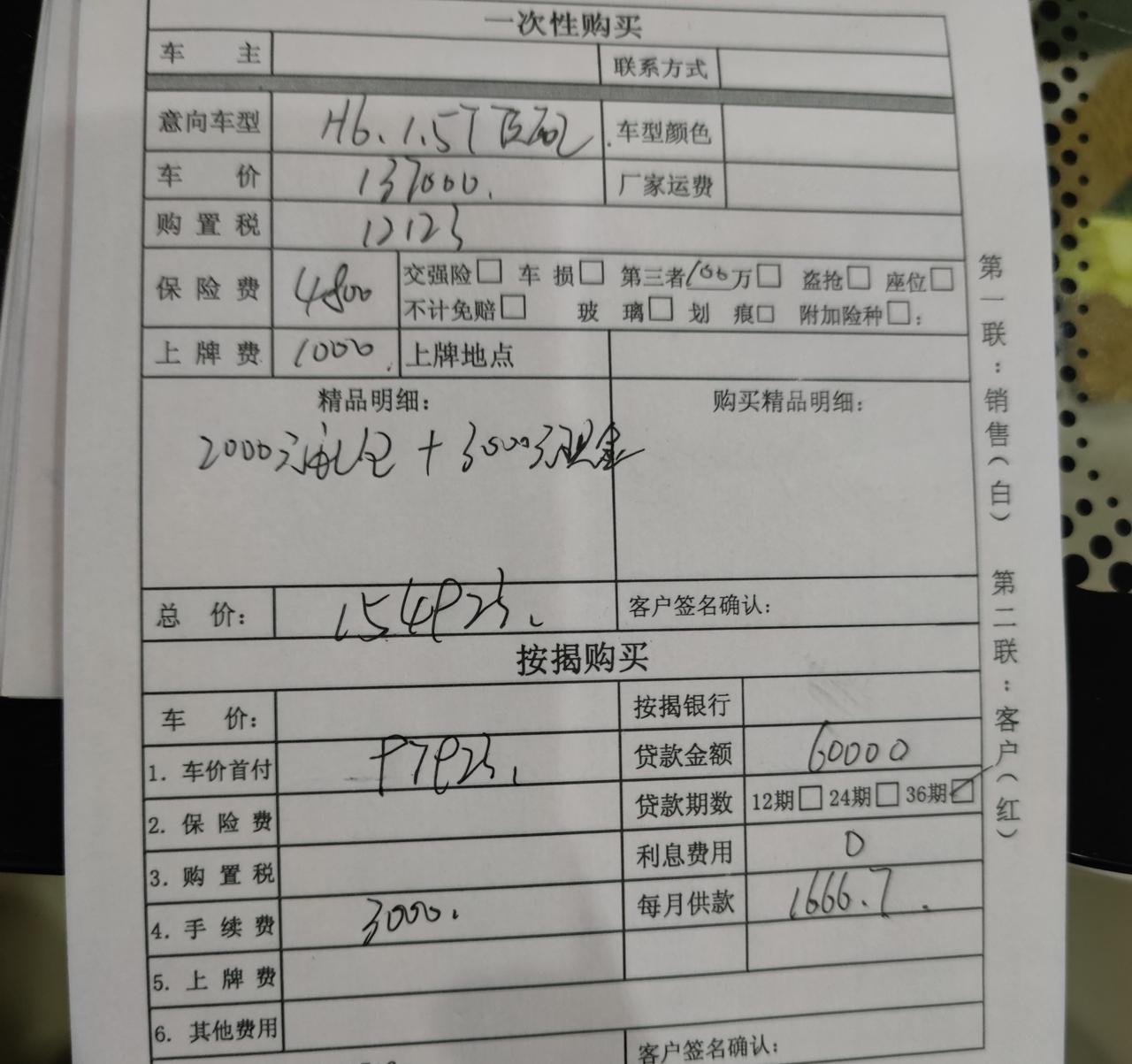 哈弗H6 1.5T顶配 superme+ 落地15.49左右。裸车价只优惠了3000，磨到销售说15左右，还能怎么砍。二
