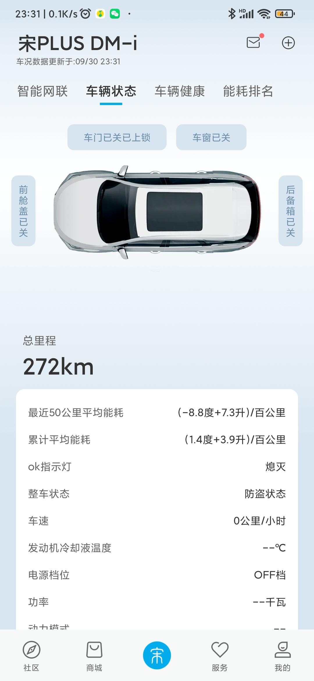 比亚迪宋PLUS DM-i 加满油，app上油量显示多少？满电没油提车的，当天加了200块，开了270公里，app显示油