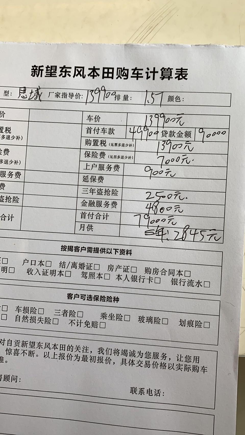 思域-各位大佬帮我看看今天刚问的1.5t报价：

优惠2000，盗抢险2500不用买，服务费4800少2800。感觉还能谈，能谈的话再砍多少合适！