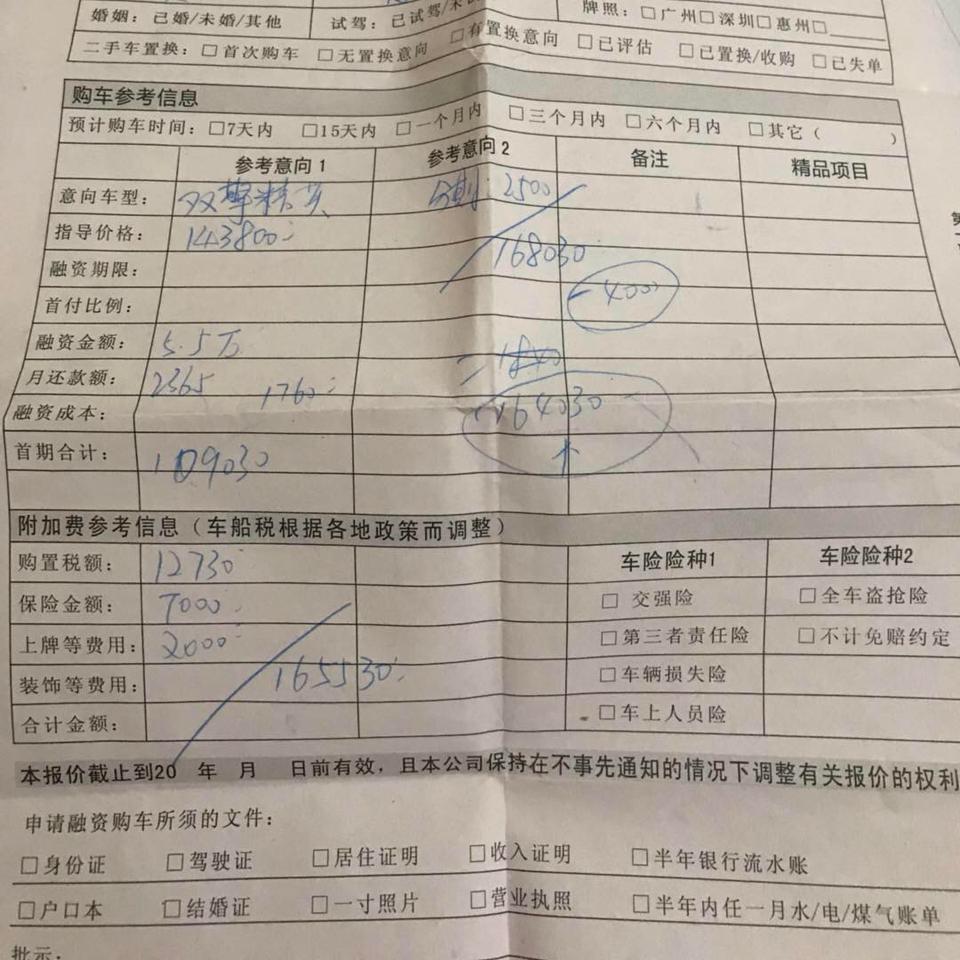 各路大神能指教下小弟不？坐标广州增城。卡罗拉新款双擎精英版
裸车价14.38，购置锐12730，保险是7000，上牌要2000。贷款说5.5w，一共还1760利息（这个利息不知道是真是假）手续费2500。然后优惠4000。一共要16.4w。有什么好建议。什么费用可以砍一下。旁边雷凌上牌只是500。新手看车，跪求意见