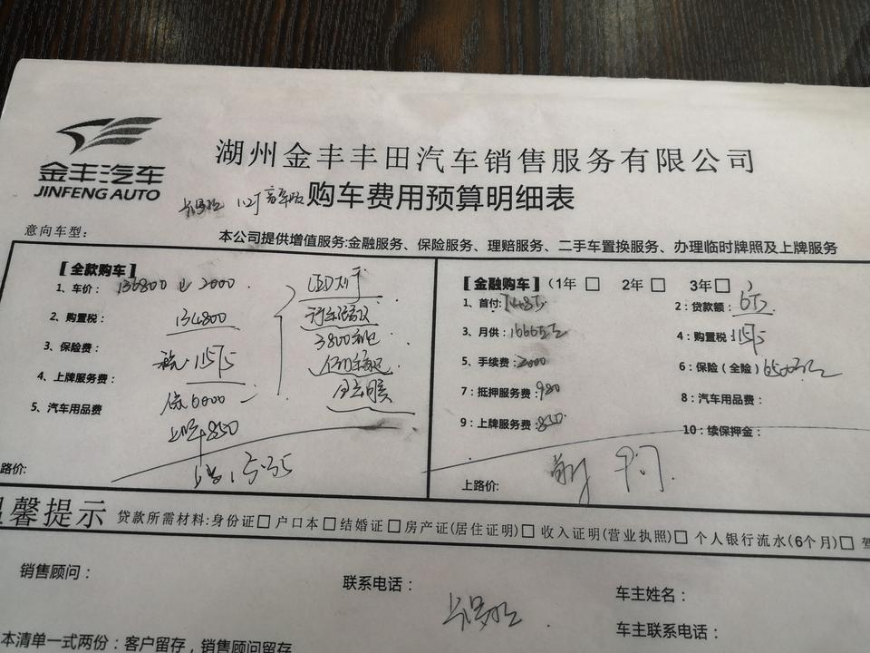 卡罗拉-希望大家给点真实建议   这个预算单有坑吗？