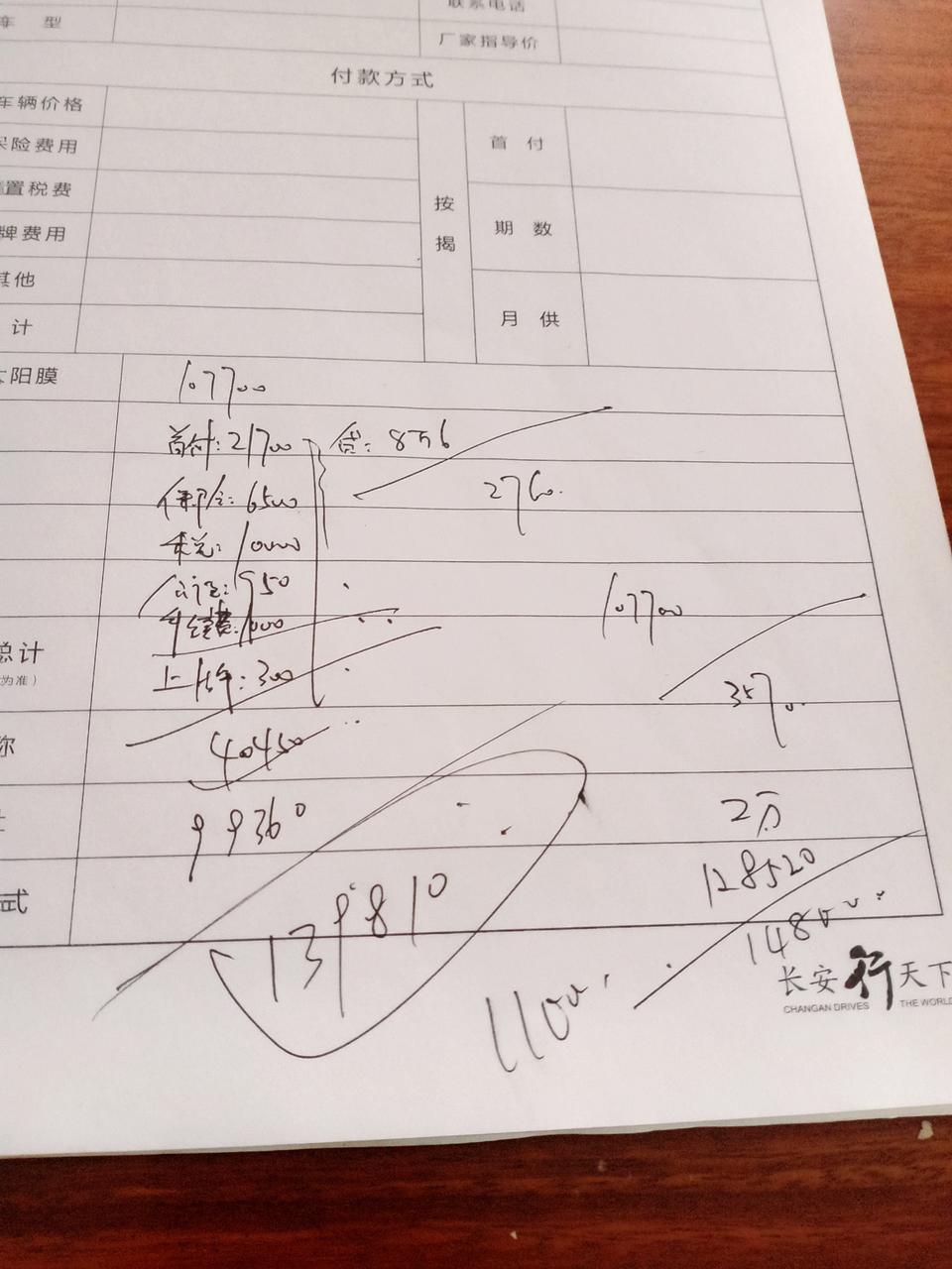 长安欧尚x7-我们这里的贷款方案，和乱七八糟的费用