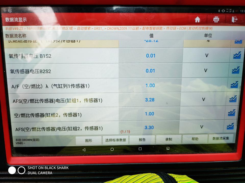 十二代3.0皇冠亮三灯！系统状态过浓(一二列)
更换全车传感器！  油耗上升！  还是没有变化！下面是诊断电脑读取的数据流！请大神帮忙参考一下应该怎么处理！