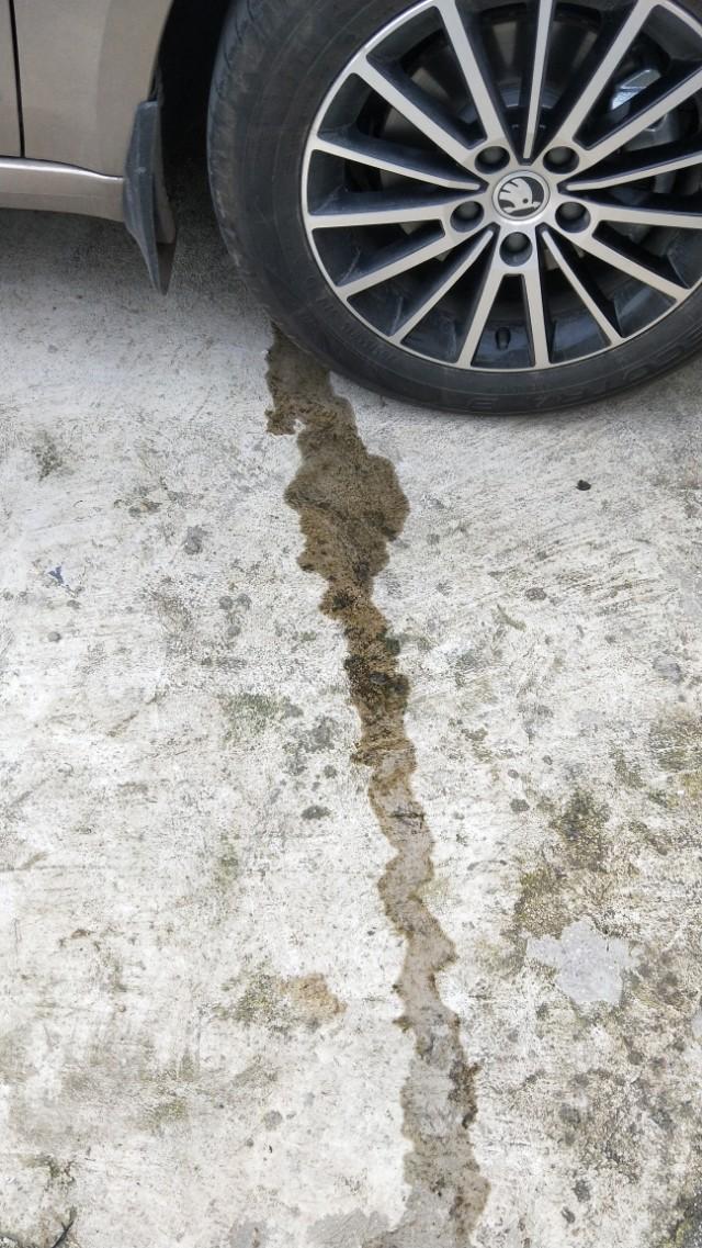 我的是新明锐，刚停车底盘下面这里就滴水？请问这是什么情况？