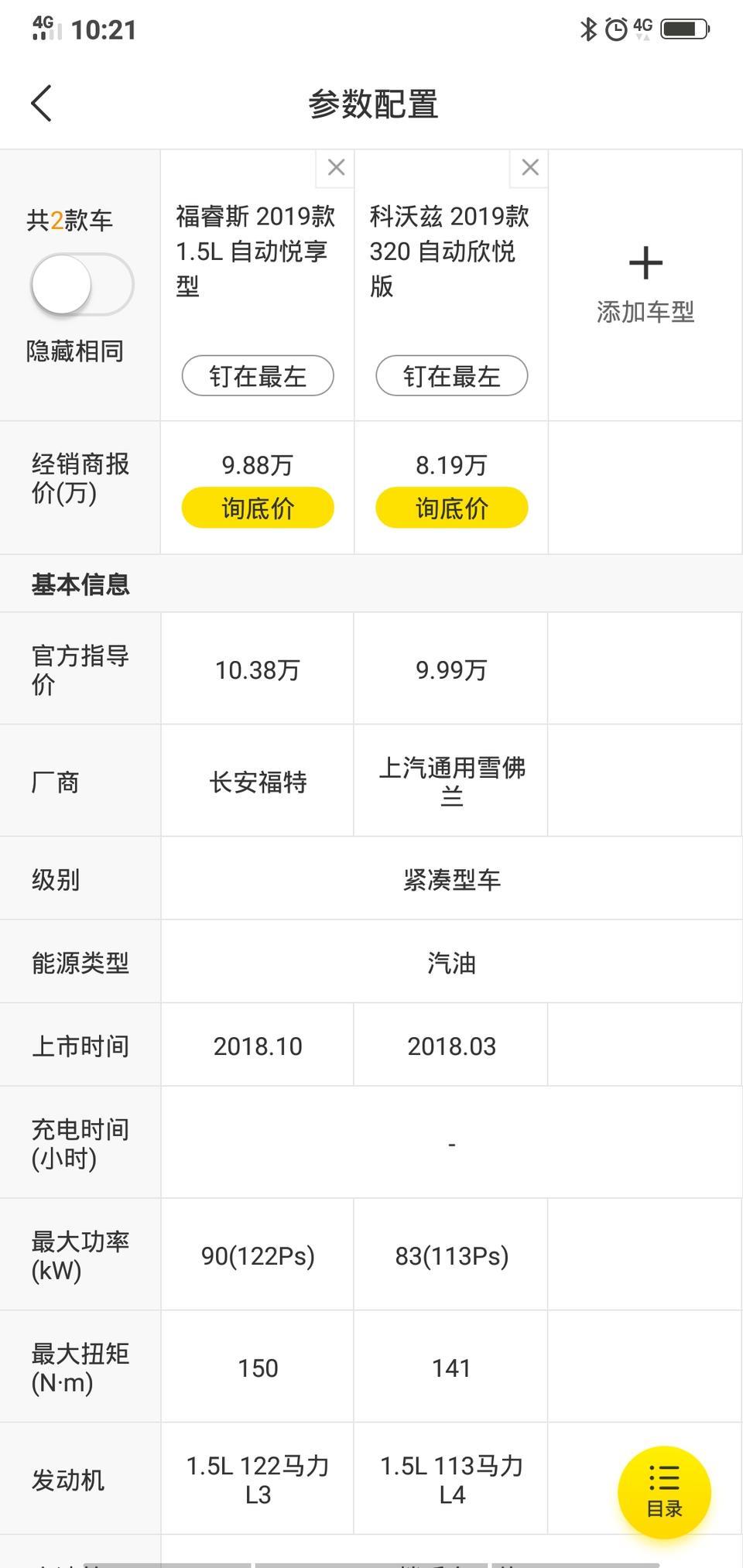 福睿斯-这两款车 那个好一点