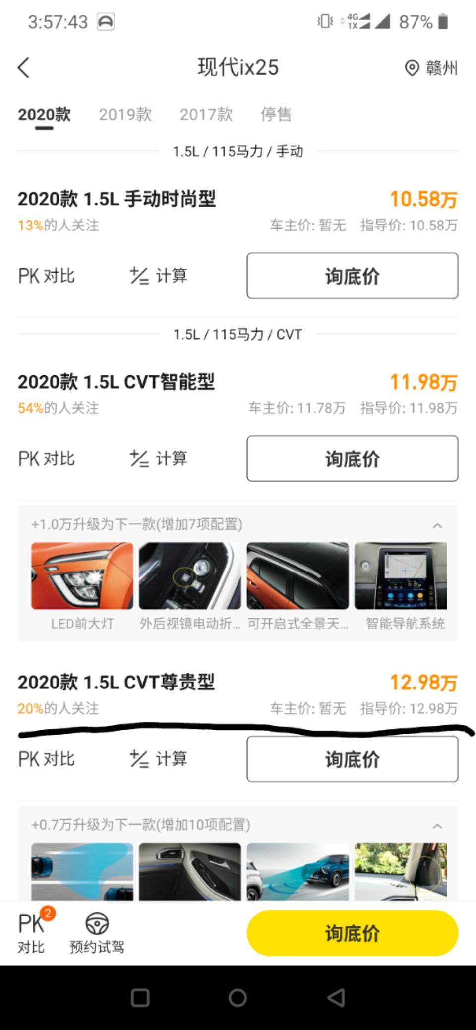 现代ix25-赣州北京现代新ix25尊贵型，指导价，十二万九千八的那个，首付三万二开走，月供三千五，三十六期，算下来十五万左右，值不值得入手？