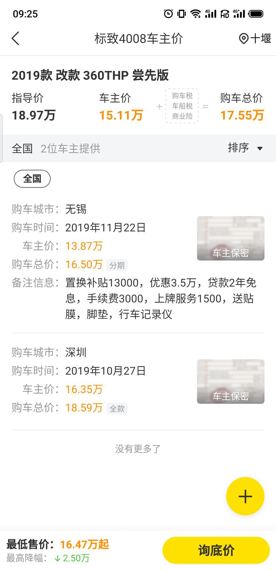标致4008-2019款改款360THP尝先版，武汉目前裸车什么价格，有没有知道详细点的朋友。