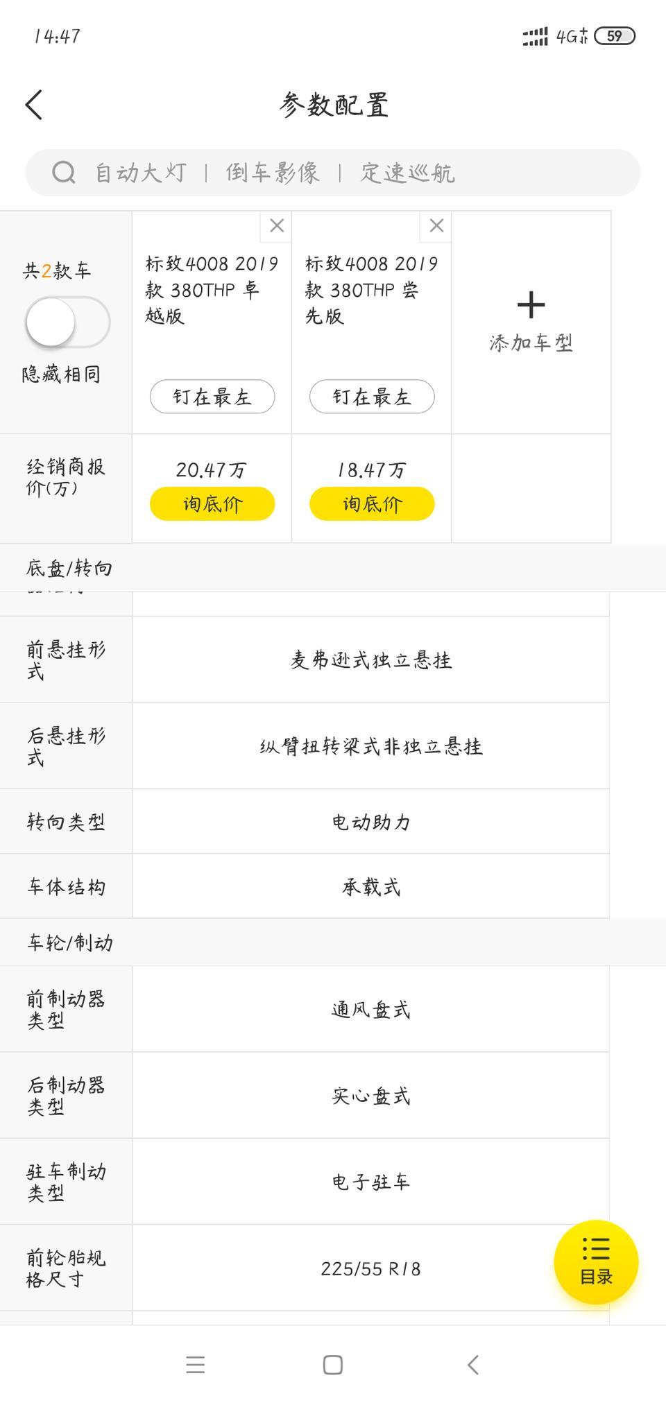 标致4008-这两款车型，看了配置，相差并不大，那个比较适合入手？优惠的价格是多少。。求问