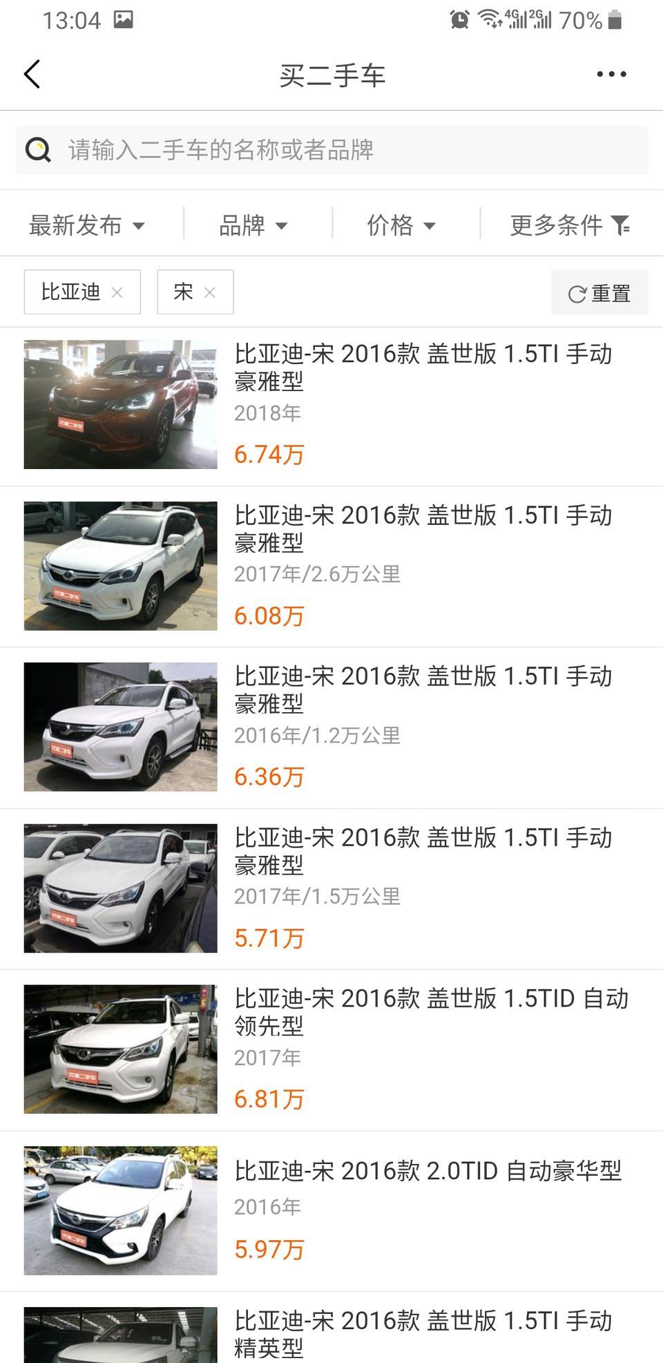 比亚迪宋16款手动豪雅型，二手车车况好点的在市场大概什么价格